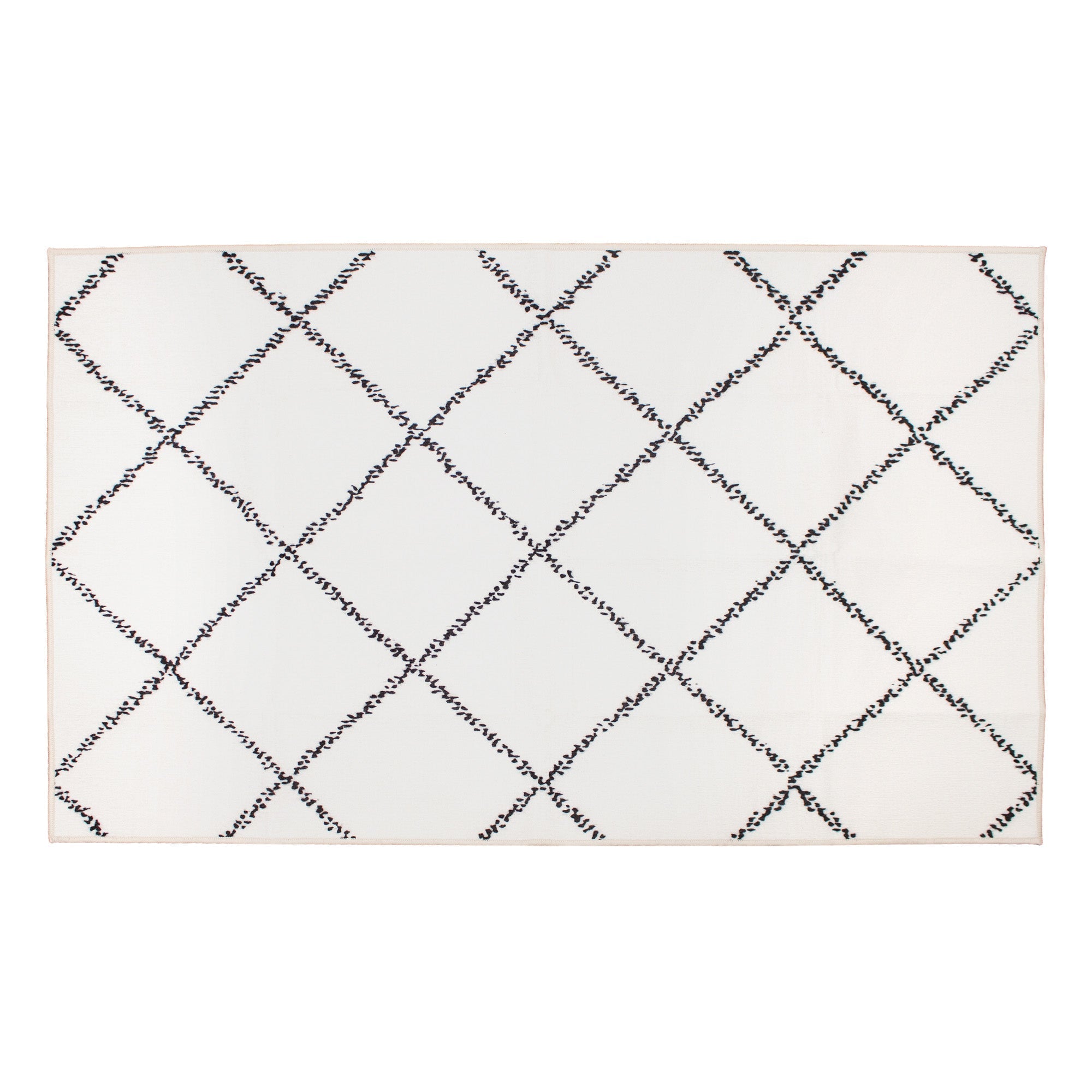 Medina Moroccan Diamond Ivory Dining Room Washable Rug