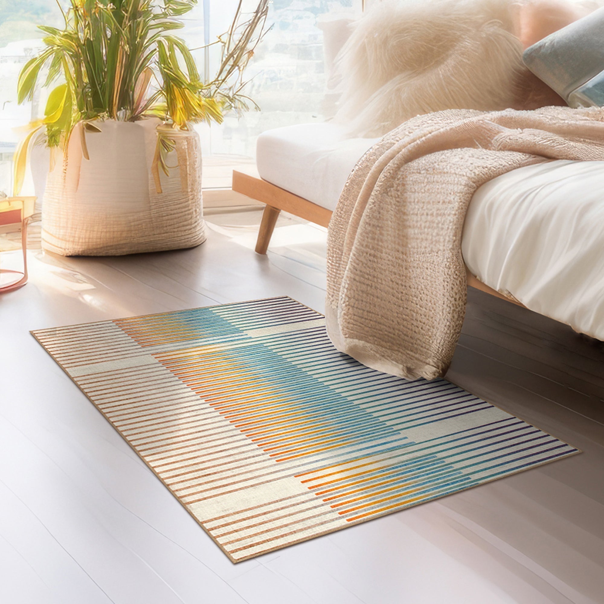 Flux Striped Multicolor Dining Room Washable Rug