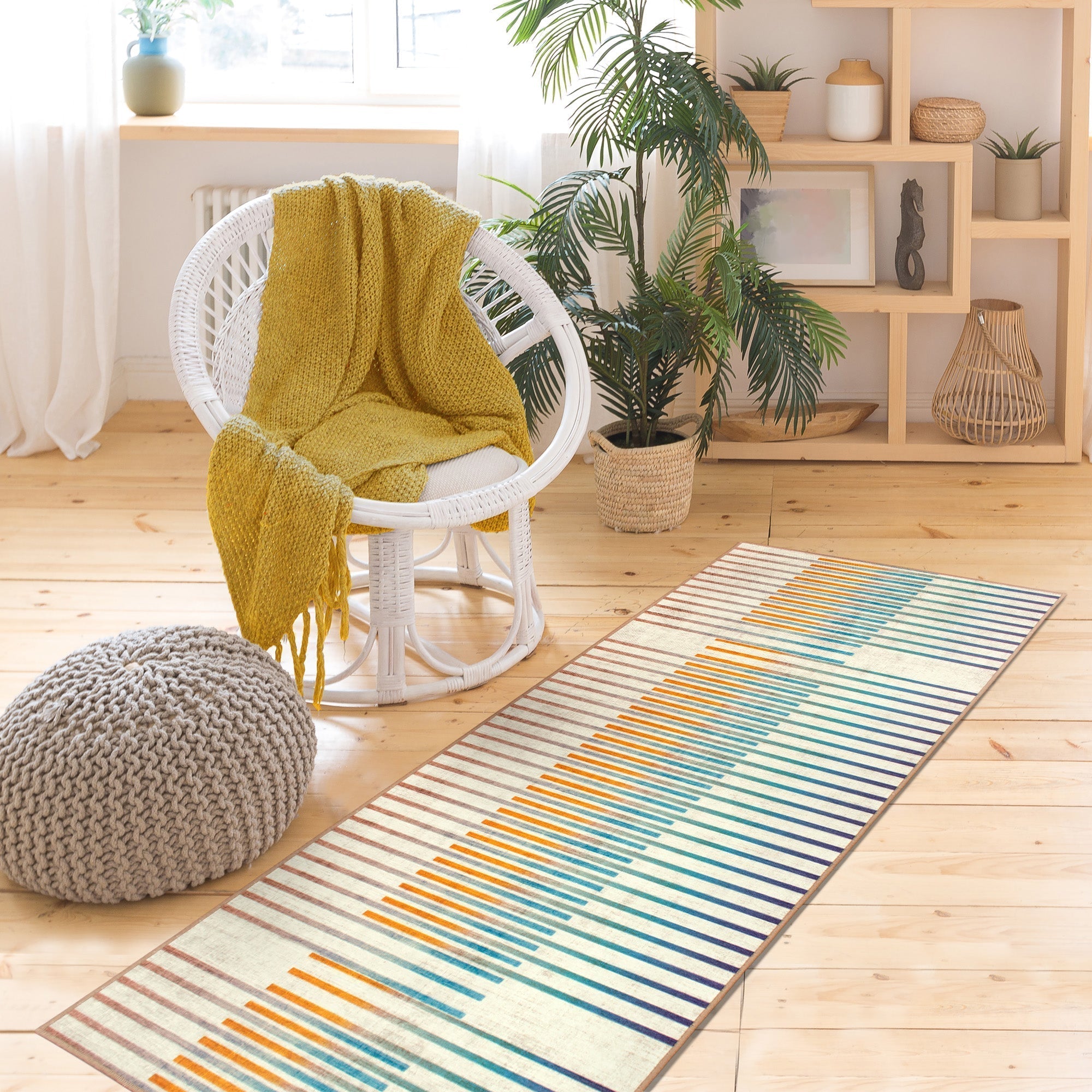 Flux Striped Multicolor Dining Room Washable Rug