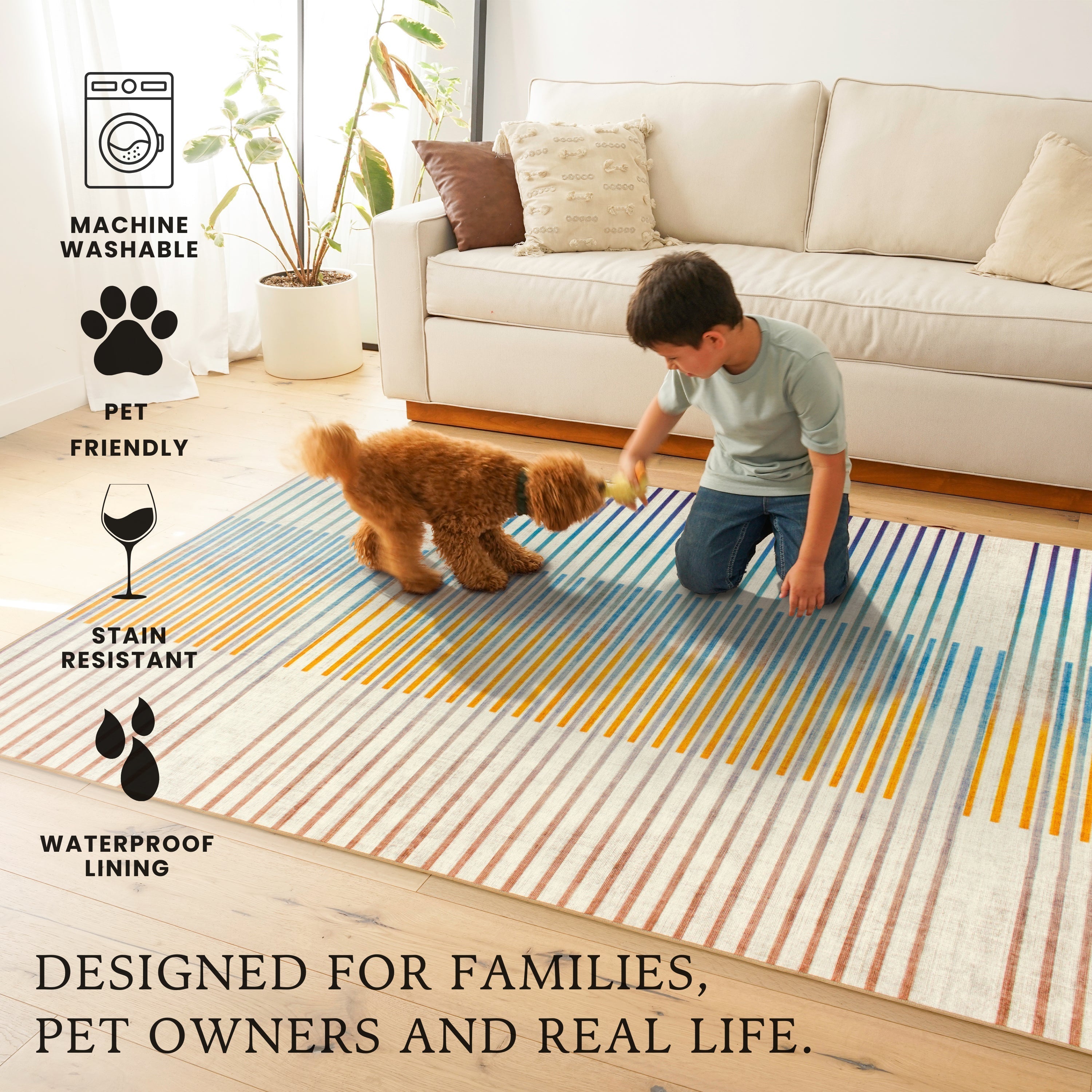 Flux Striped Multicolor Dining Room Washable Rug