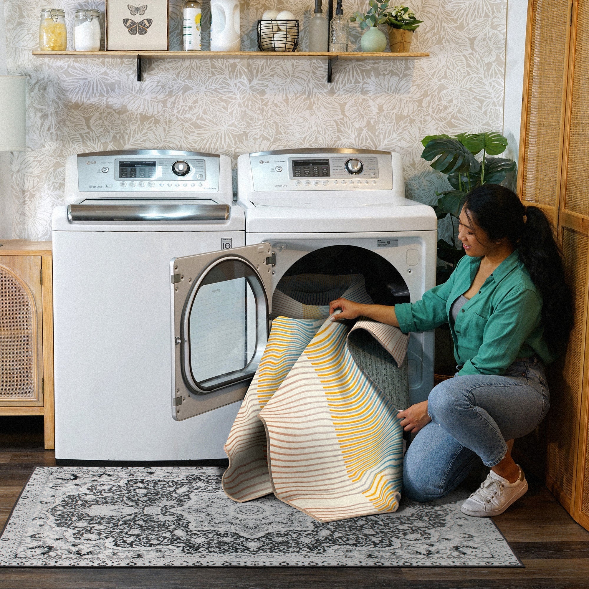 Flux Striped Multicolor Dining Room Washable Rug