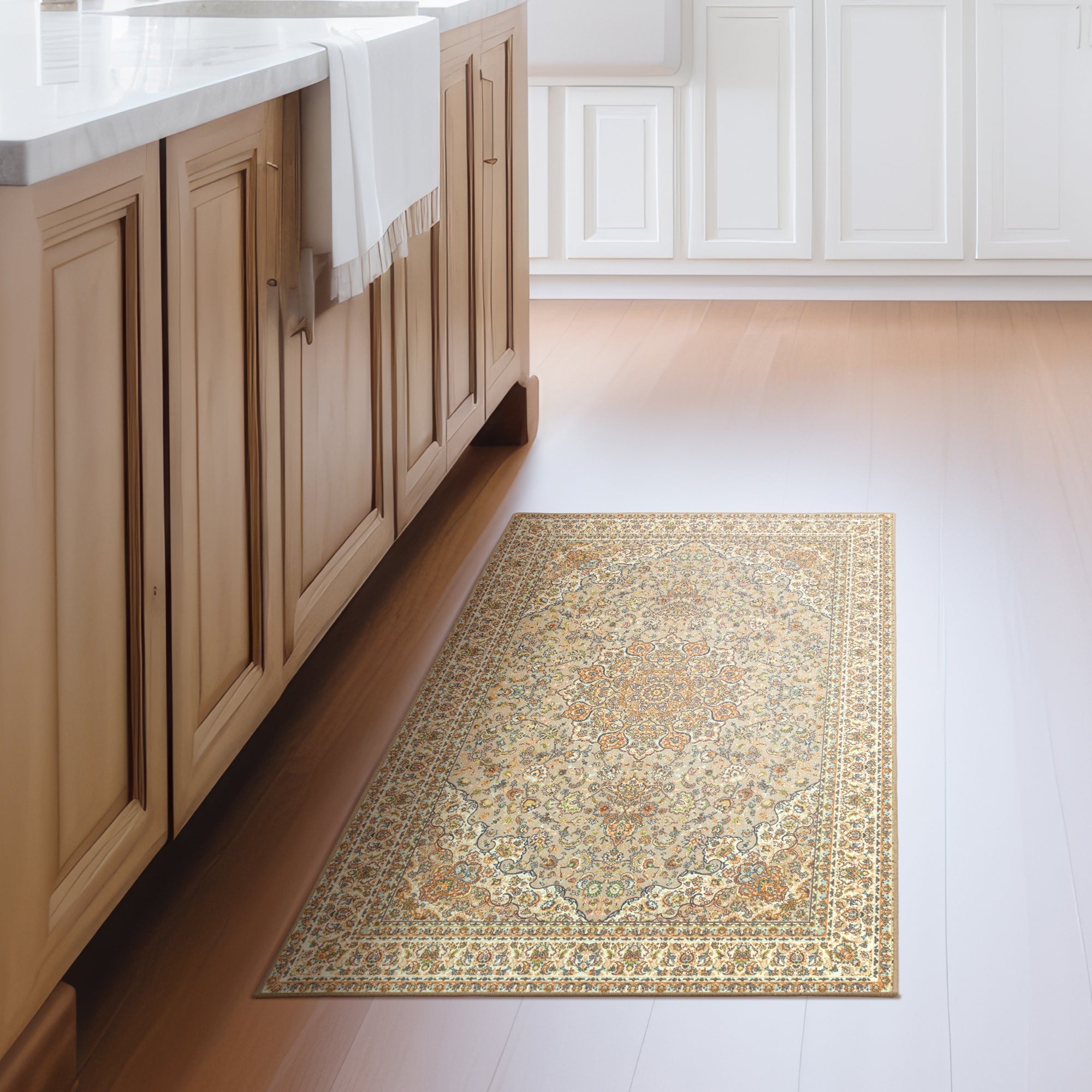 Kenya Beige Dining Room Washable Rug