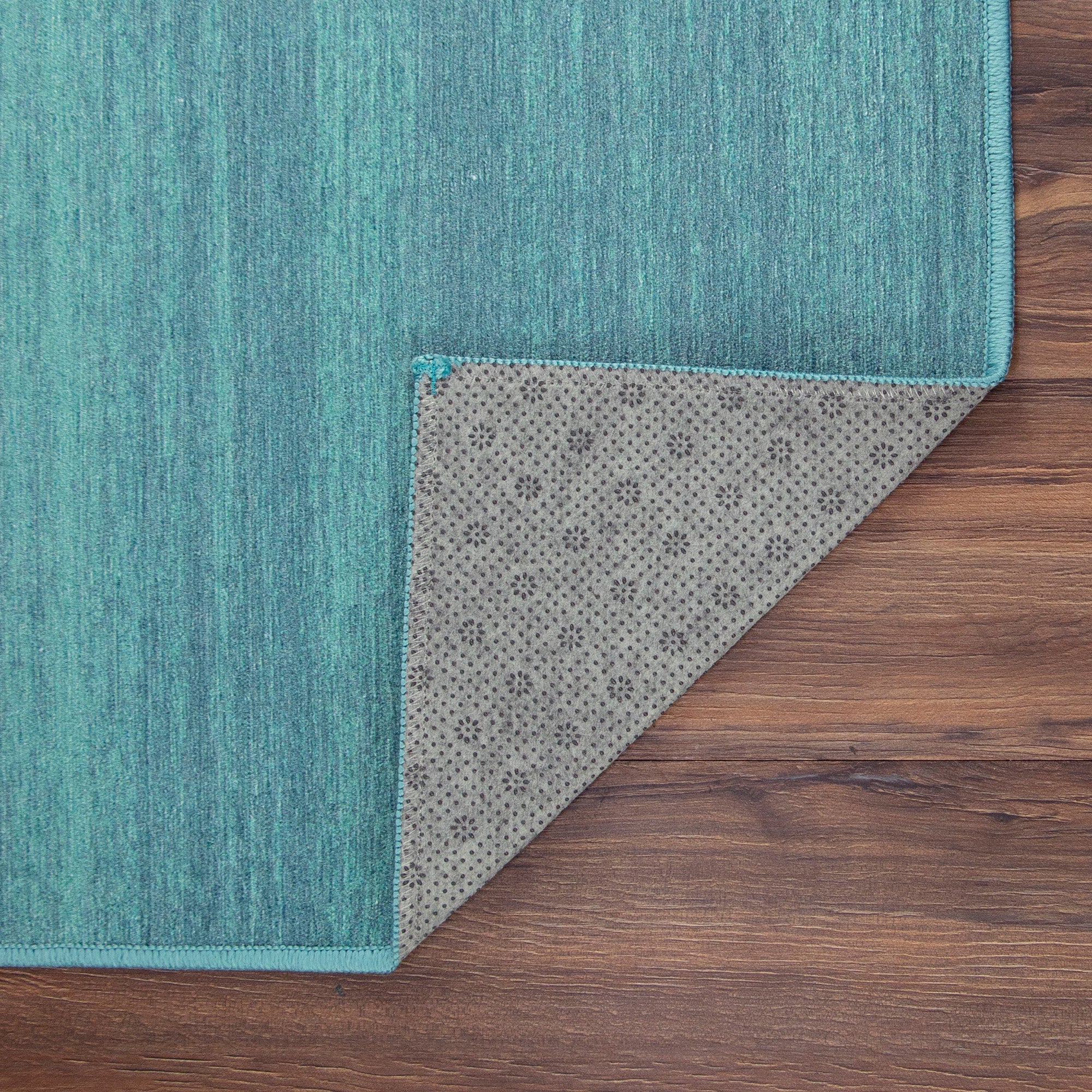 Solid Blue Dining Room Washable Rug