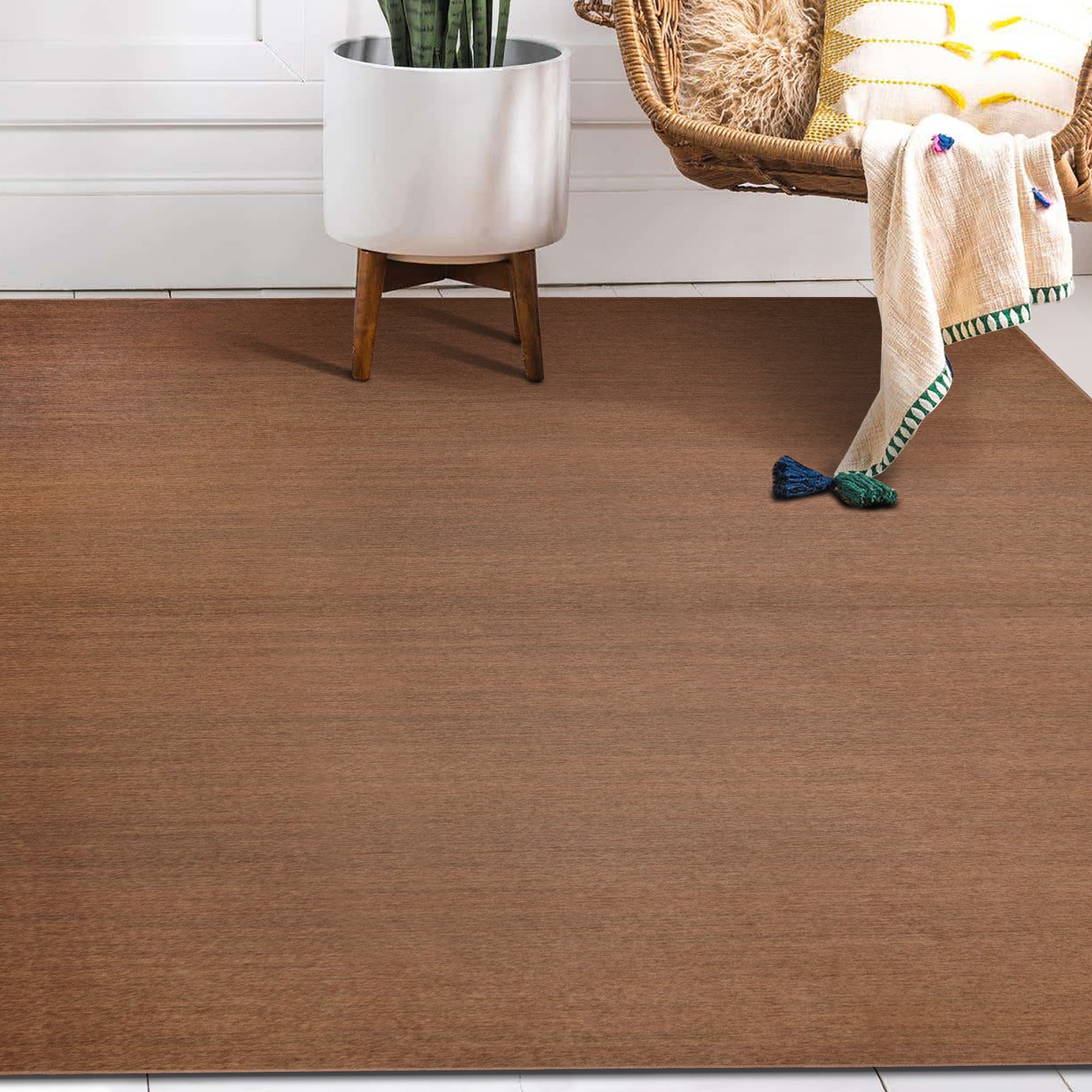 Solid Espresso Dining Room Washable Rug