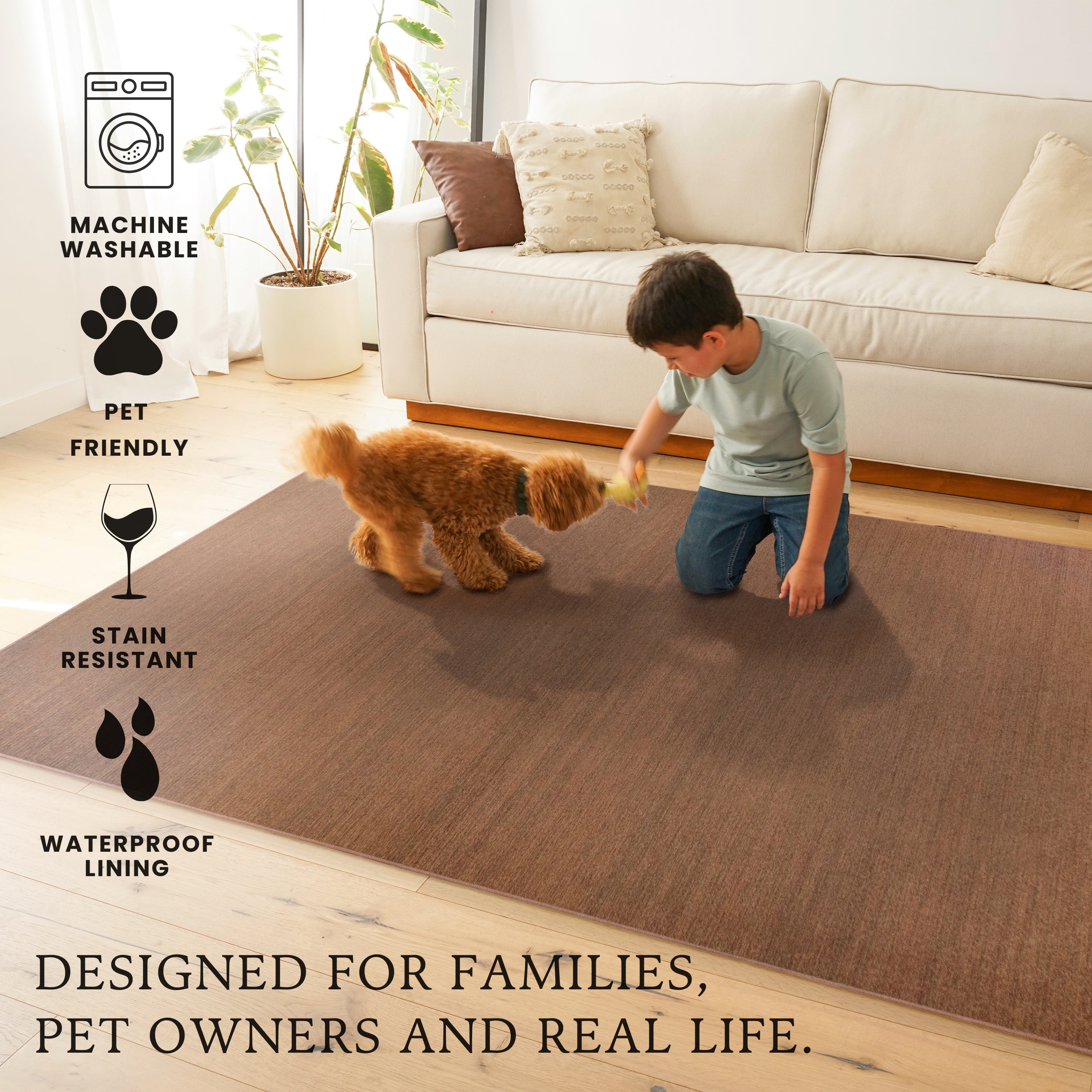 Solid Espresso Dining Room Washable Rug