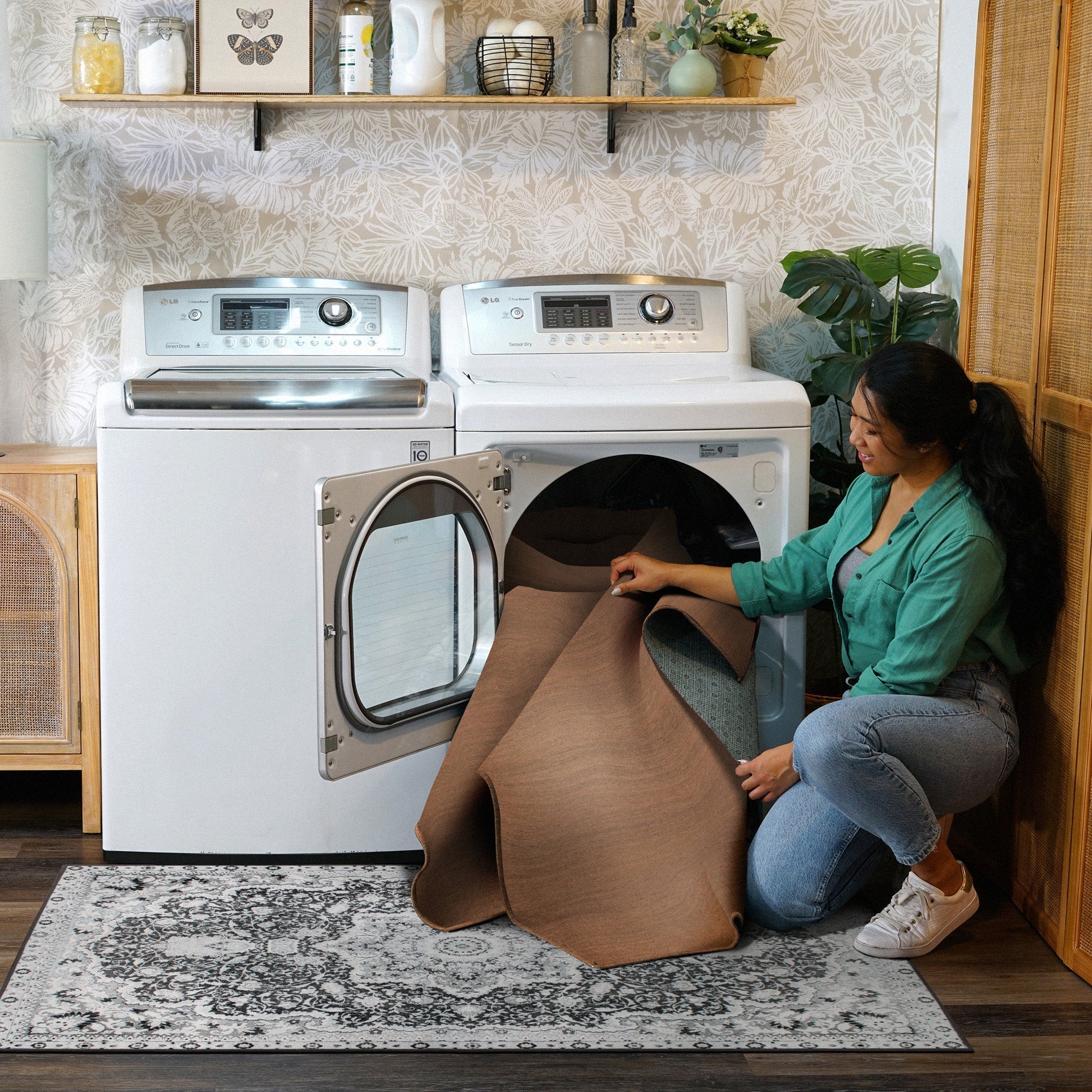 Solid Espresso Dining Room Washable Rug