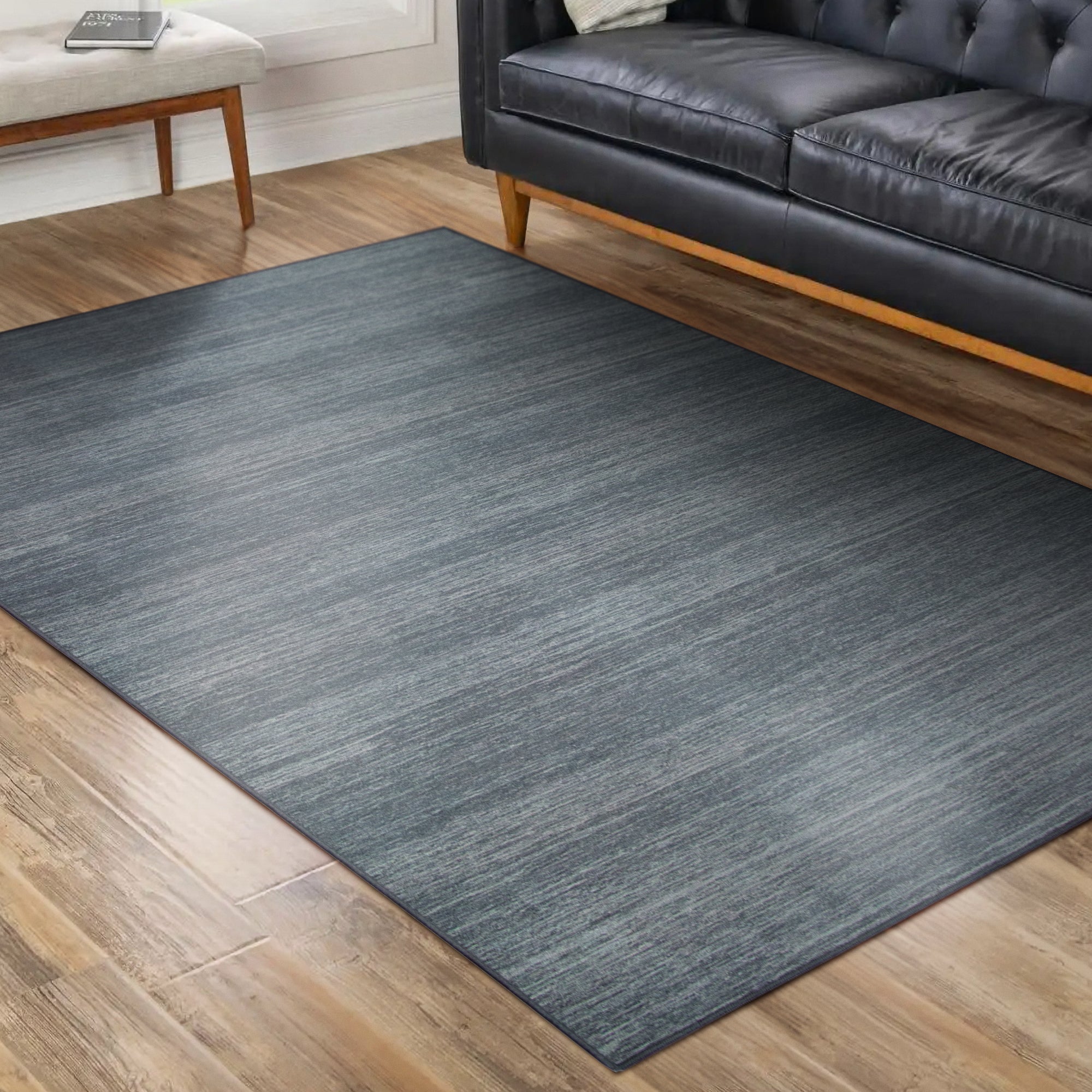 Solid Grey Dining Room Washable Rug
