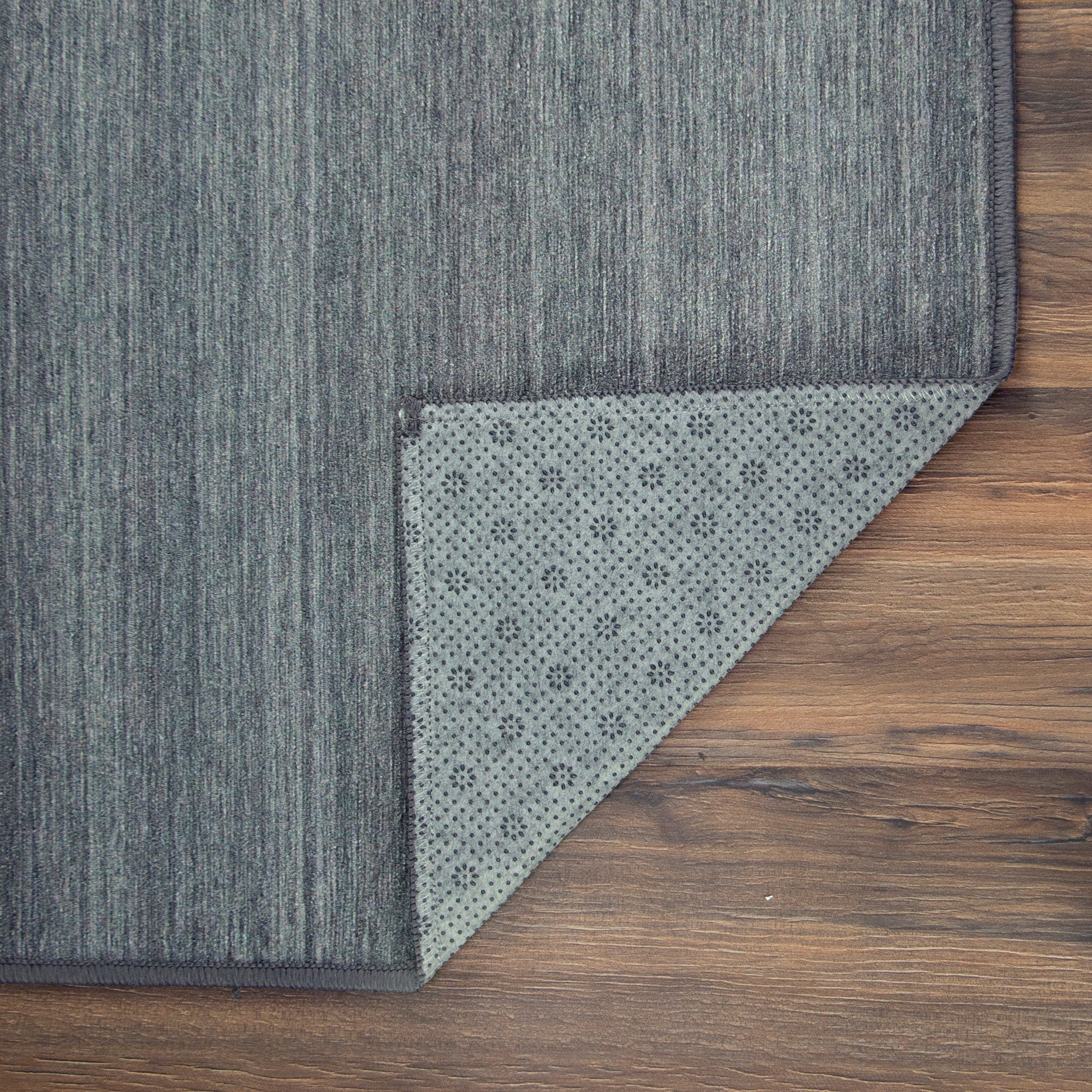 Solid Grey Dining Room Washable Rug