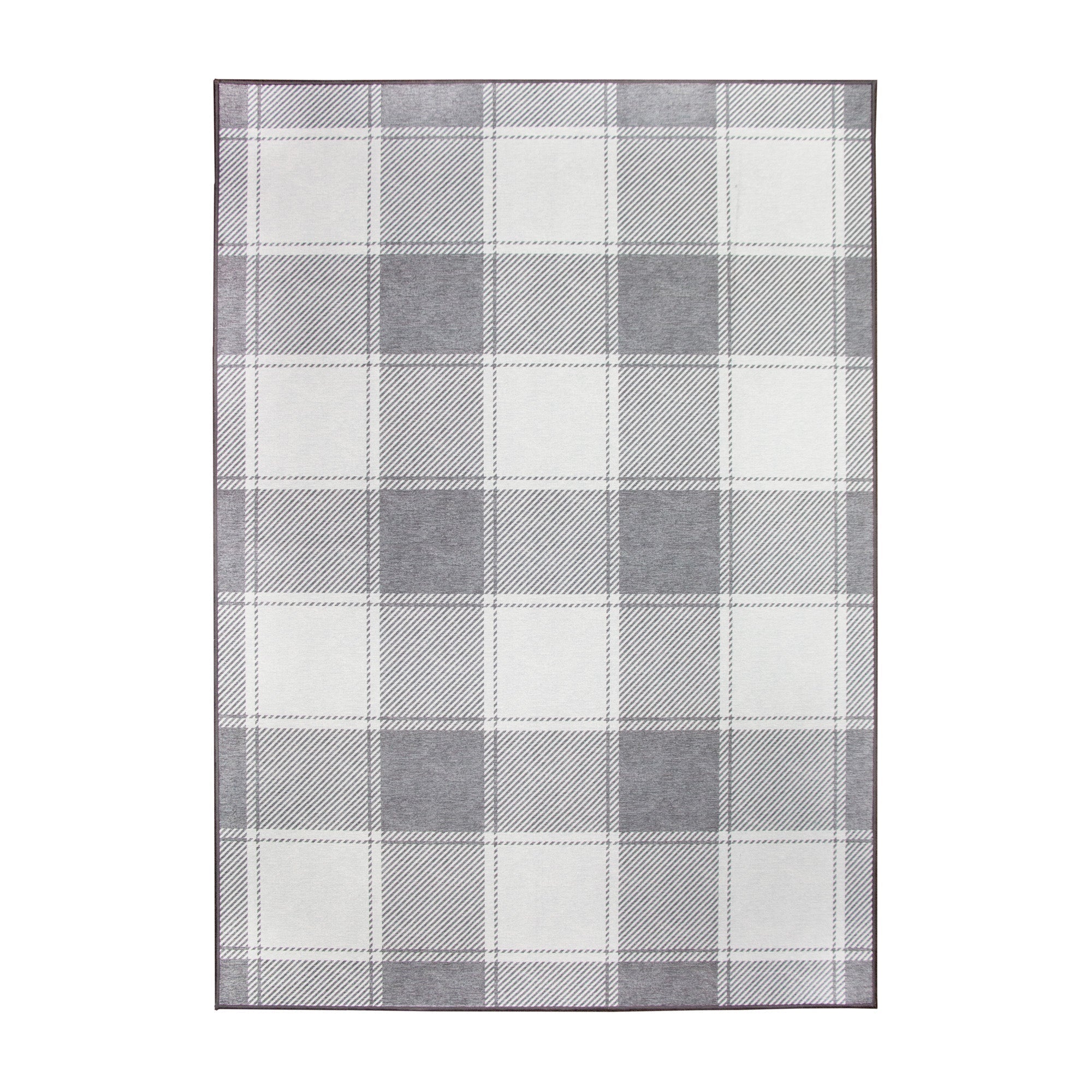 Buffalo Plaid Grey and White Dining Room Washable Rug