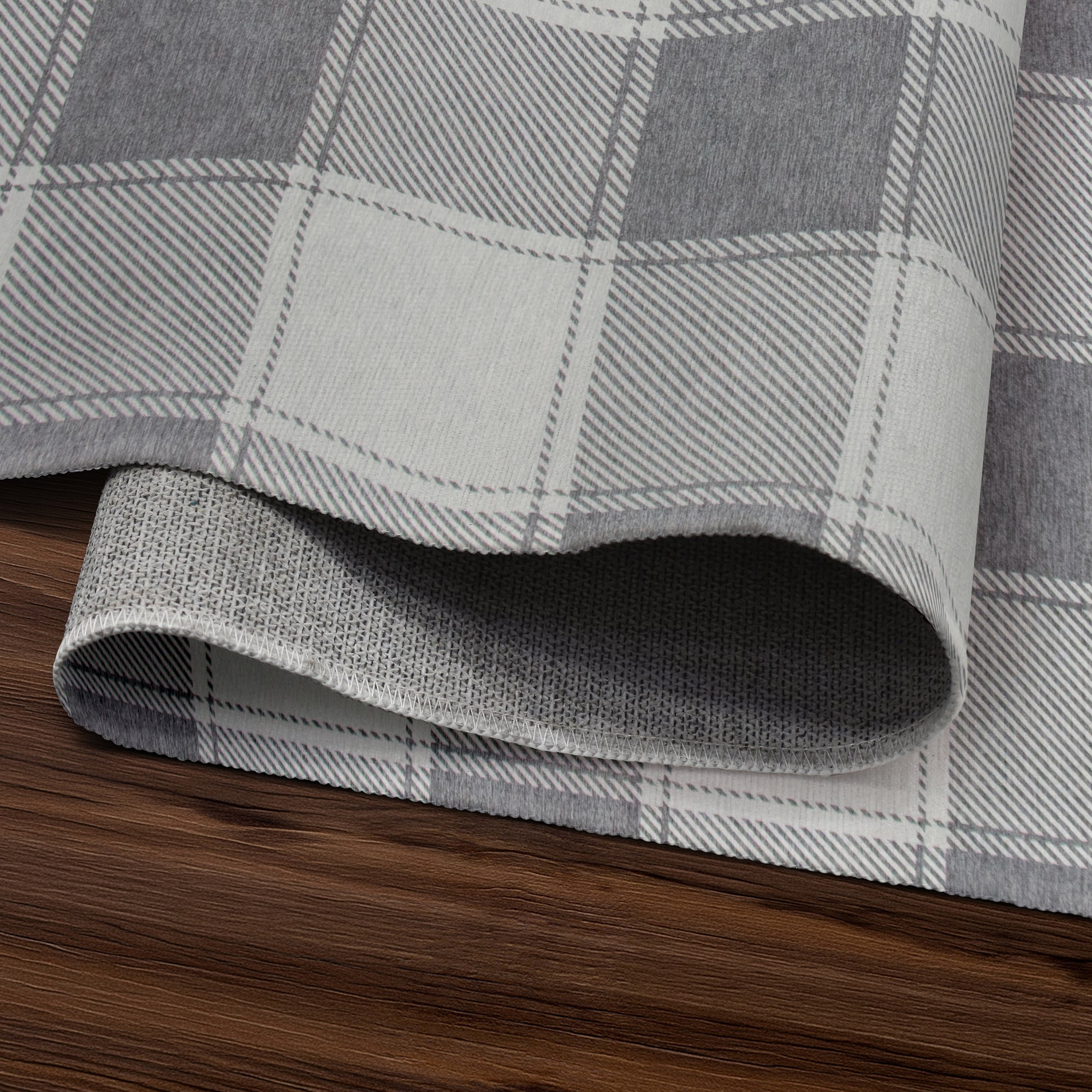 Buffalo Plaid Grey and White Kitchen Washable Rug