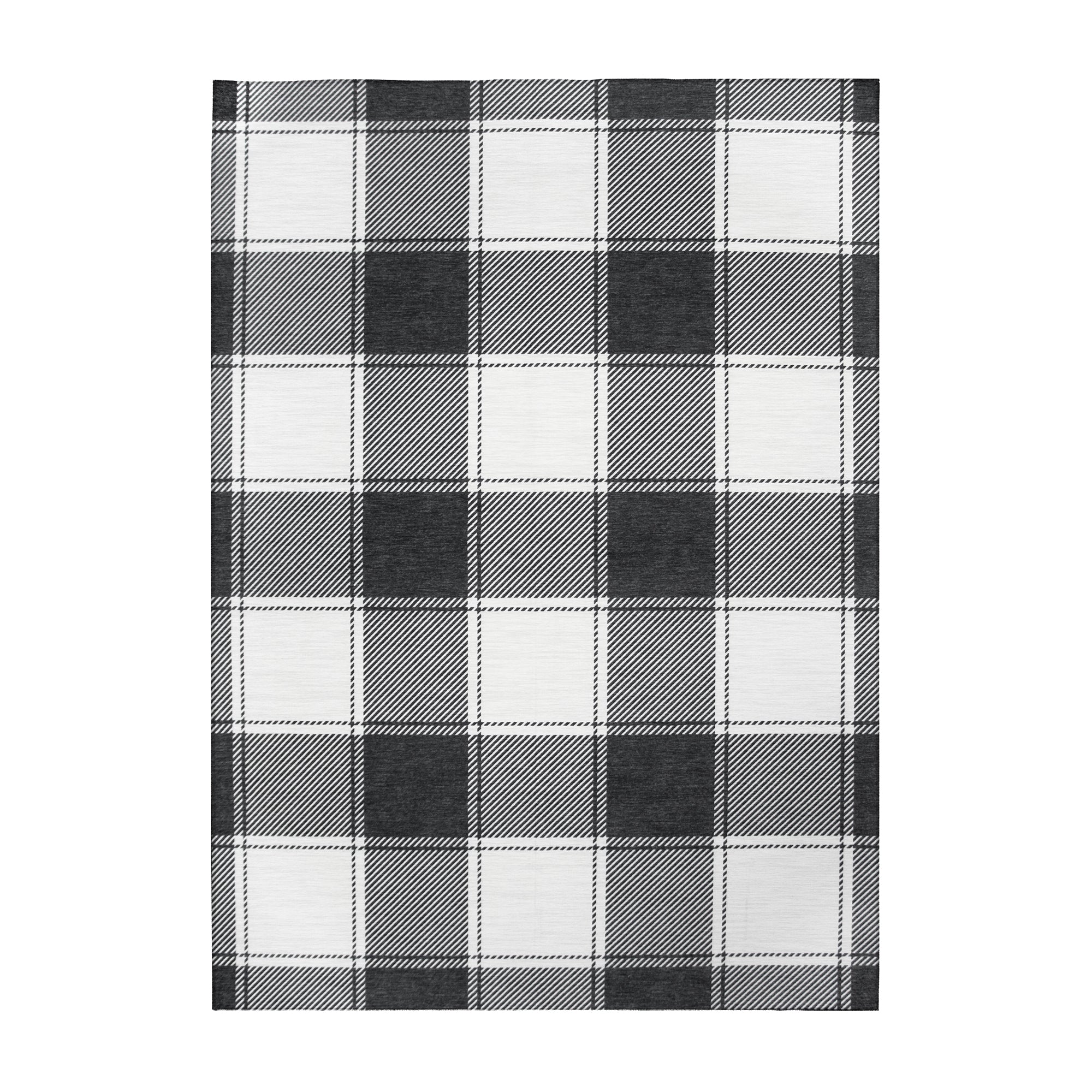 Buffalo Plaid Black and White Living Room Washable Rug