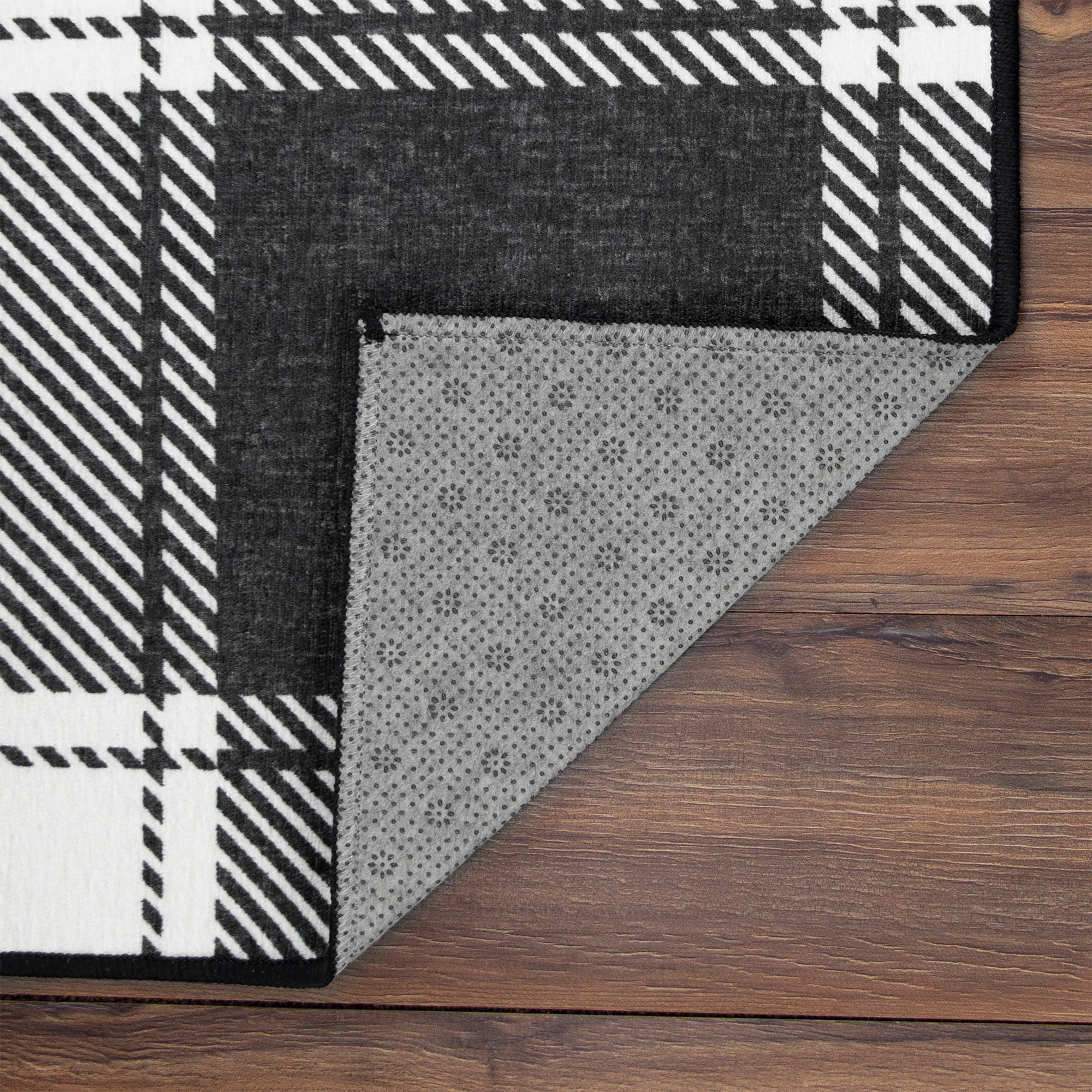 Buffalo Plaid Black and White Dining Room Washable Rug