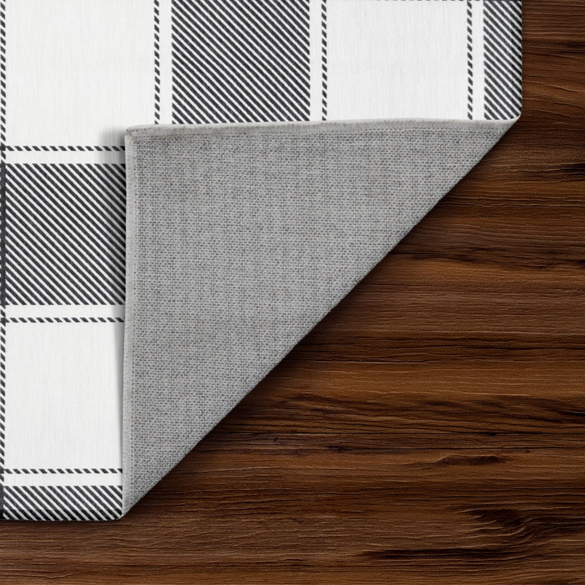 Buffalo Plaid Black and White Bedroom Washable Rug