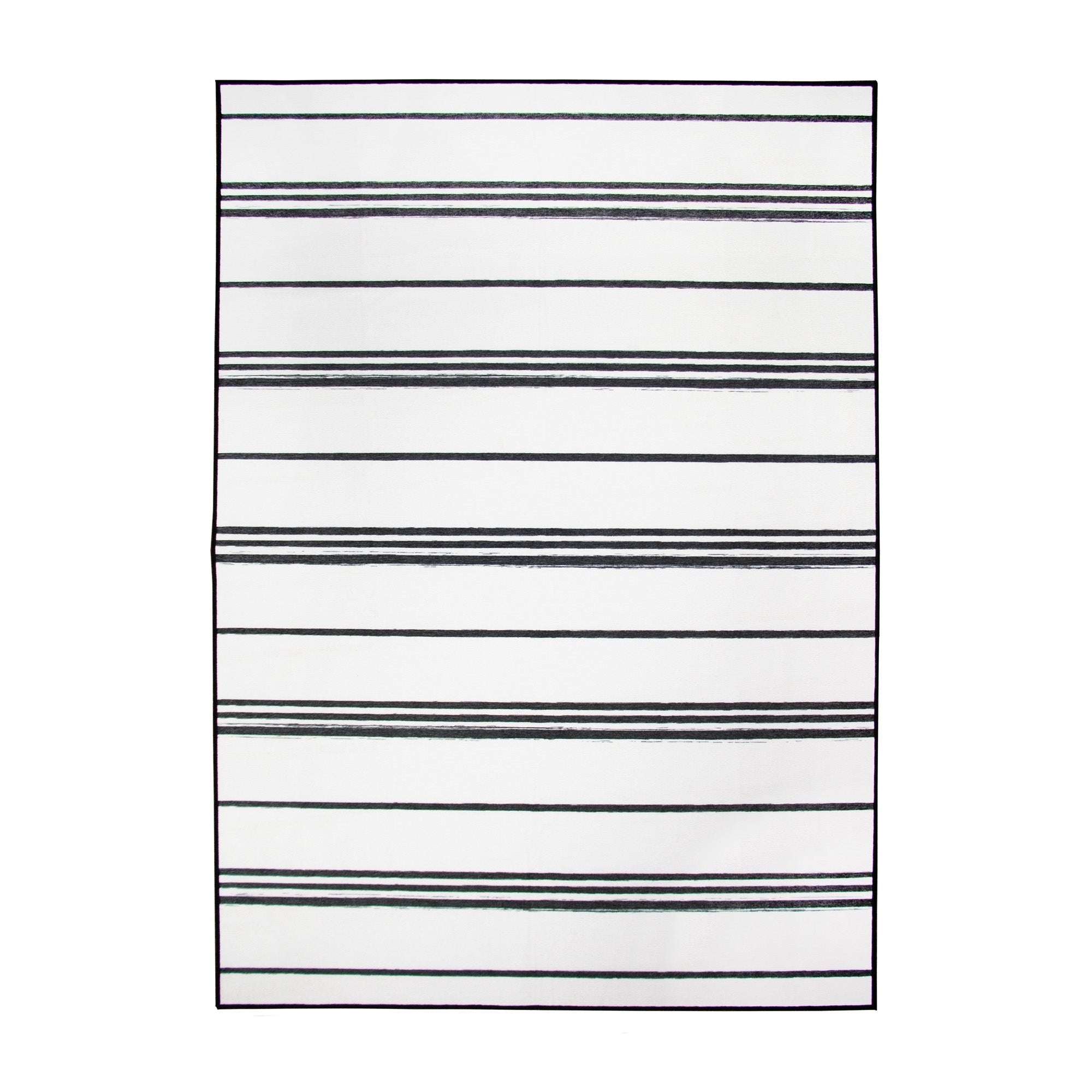 Stripe Black and White Dining Room Washable Rug