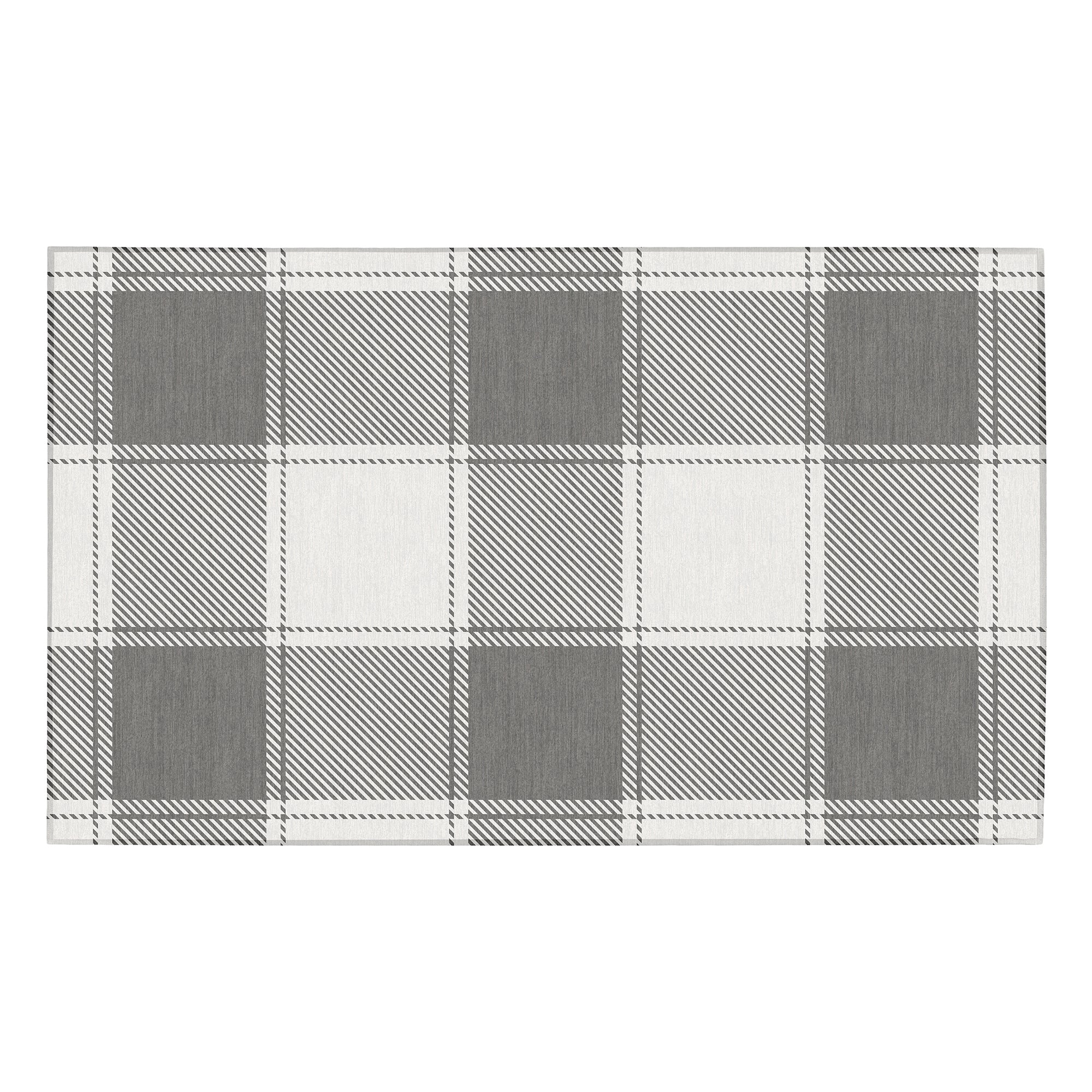 Buffalo Plaid Grey and White Bedroom Washable Rug