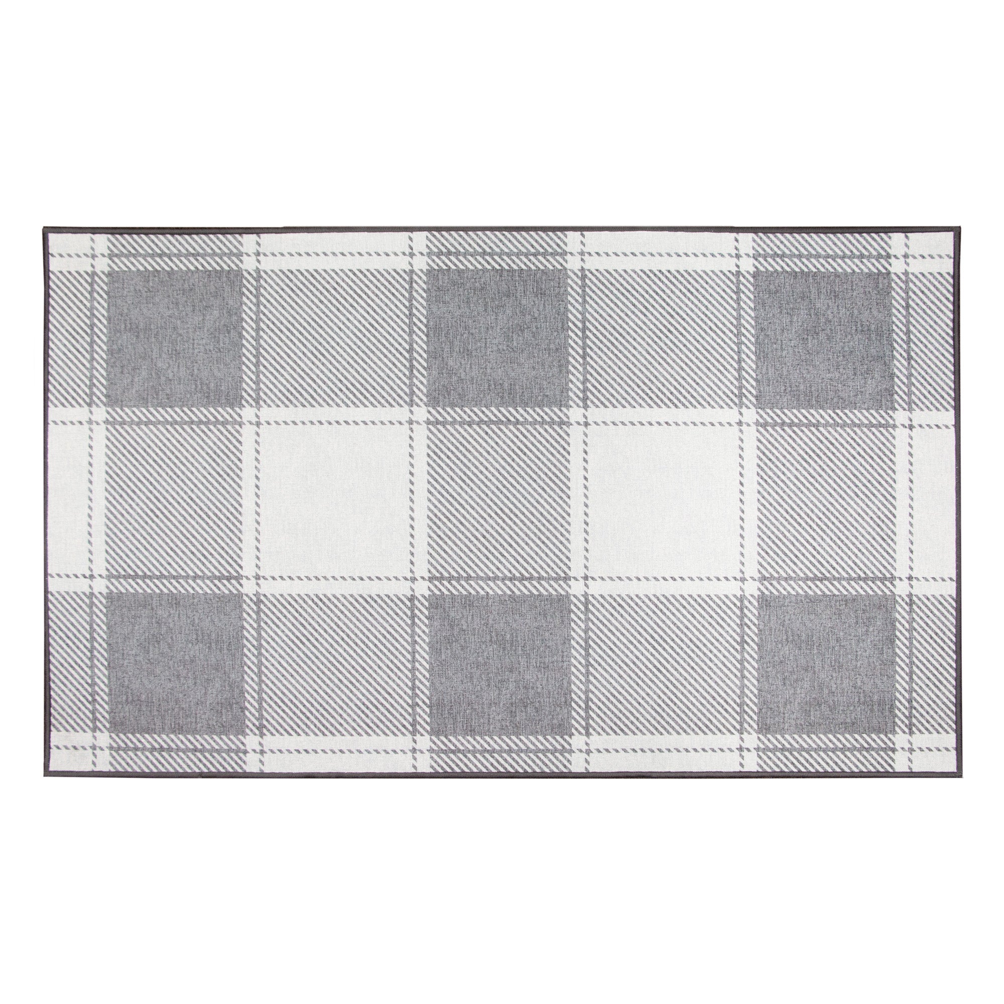Buffalo Plaid Grey and White Dining Room Washable Rug