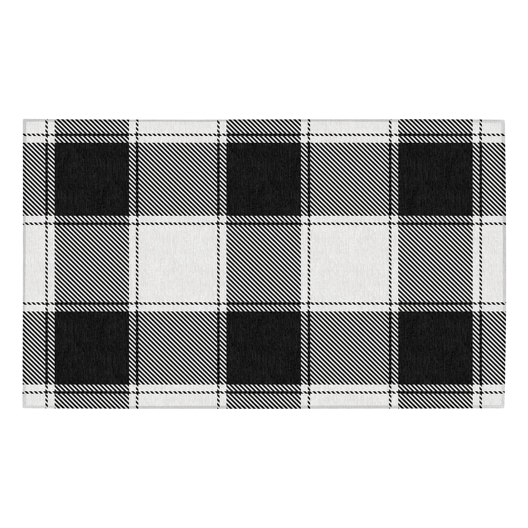 Buffalo Plaid Black and White Washable Rug