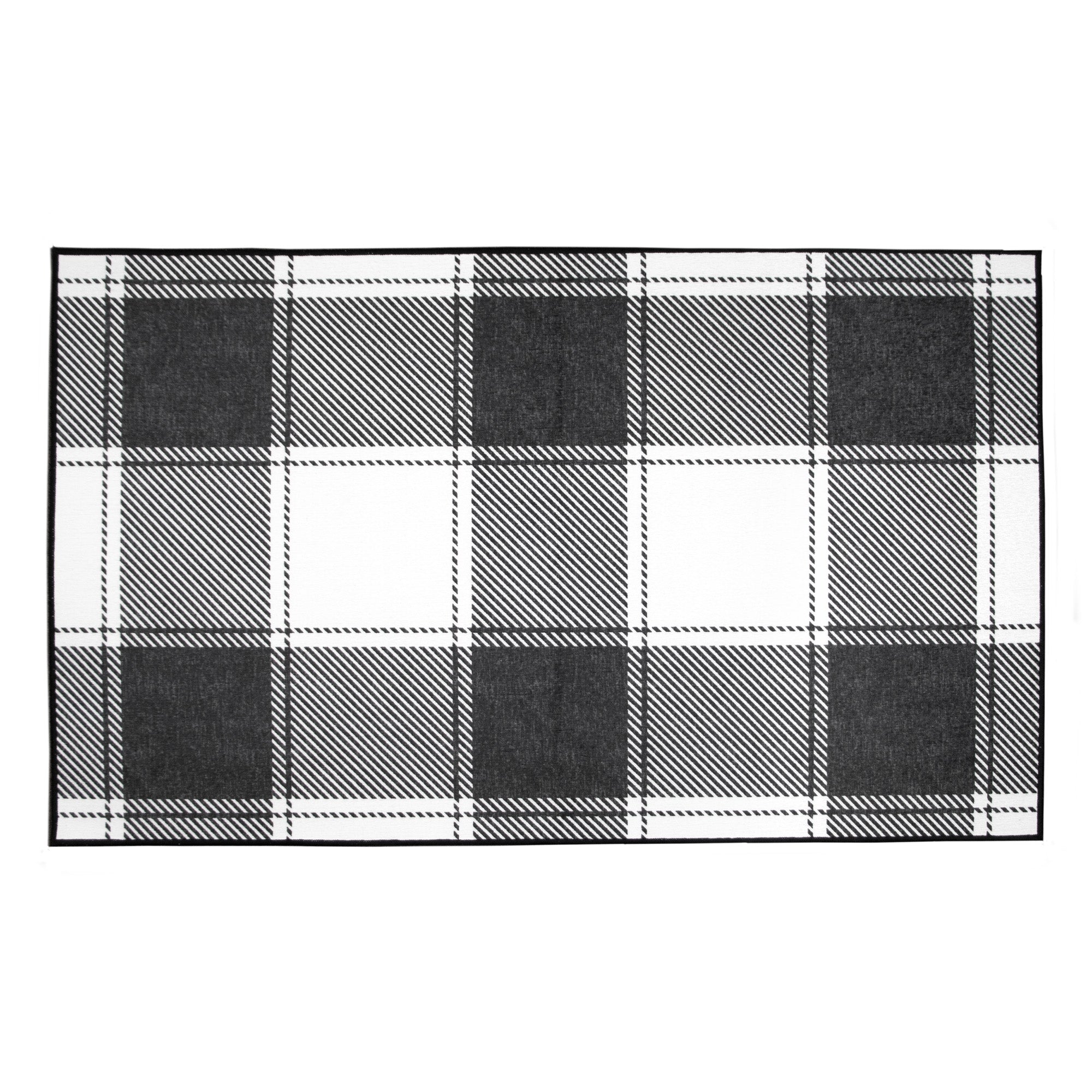 Buffalo Plaid Black and White Dining Room Washable Rug
