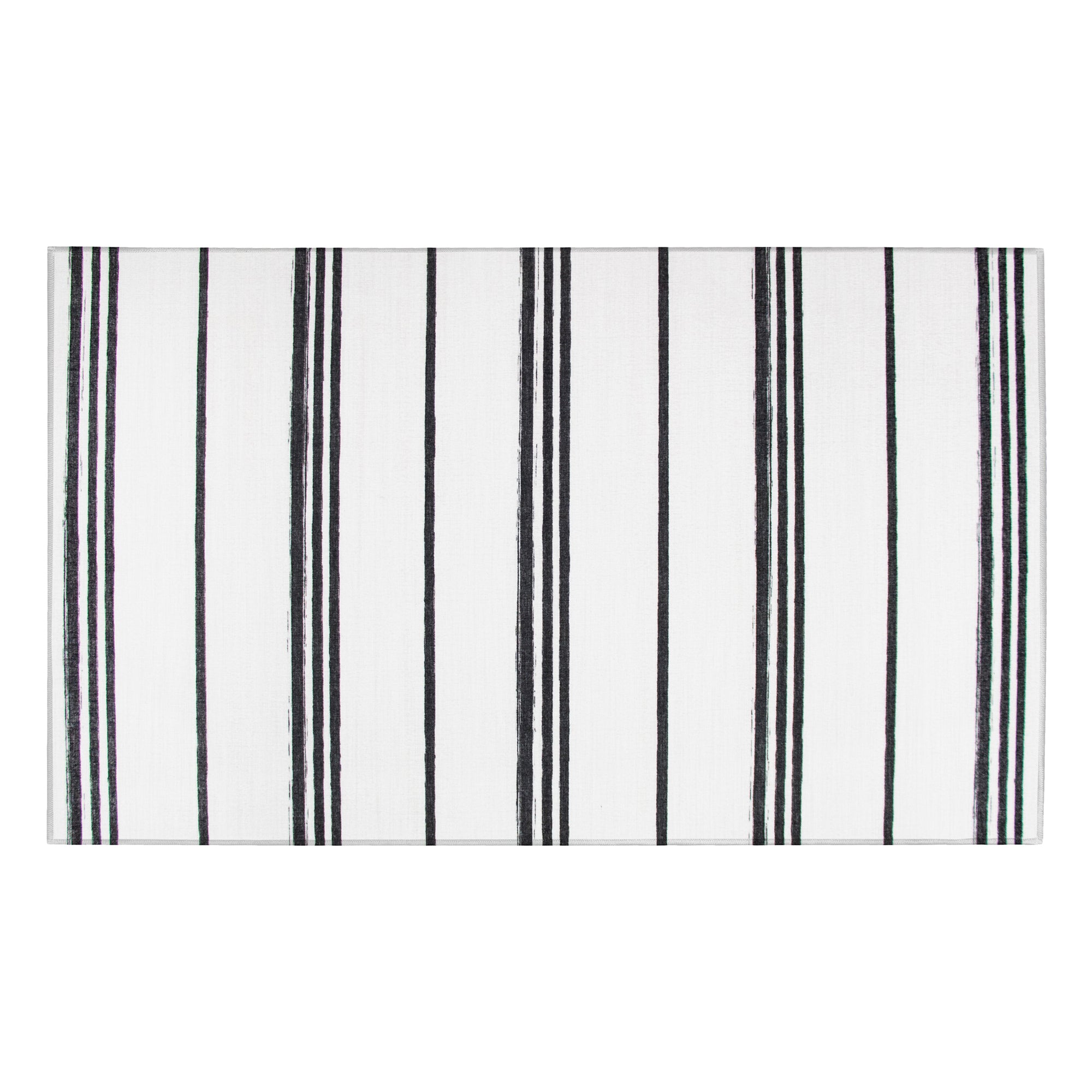 Stripe Black and White Living Room Washable Rug