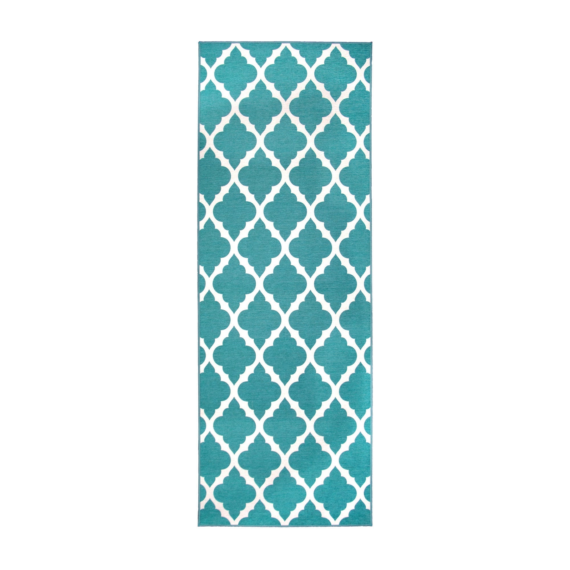 Moroccan Trellis Teal Hallway Washble Rug