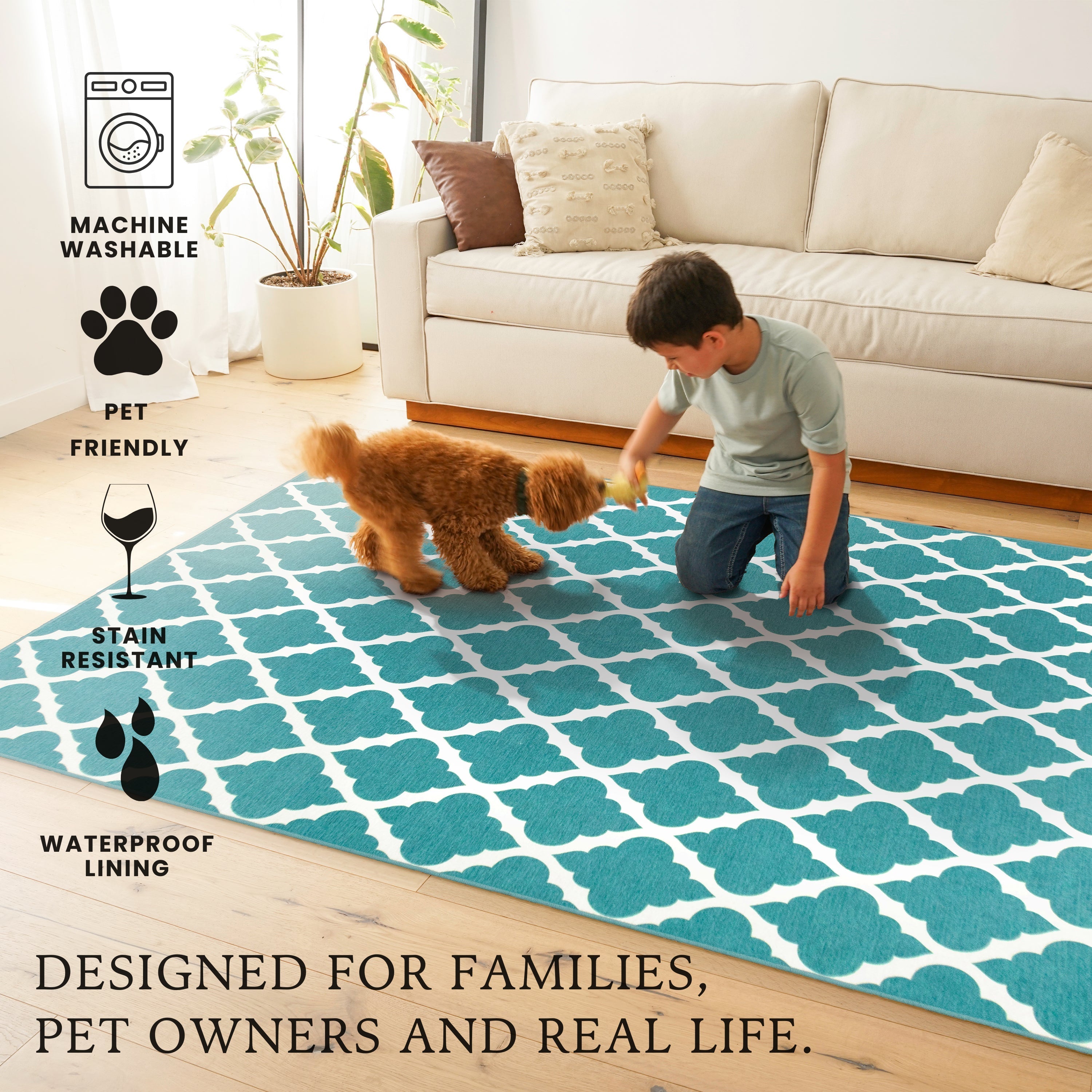 Moroccan Trellis Teal Washable Rug