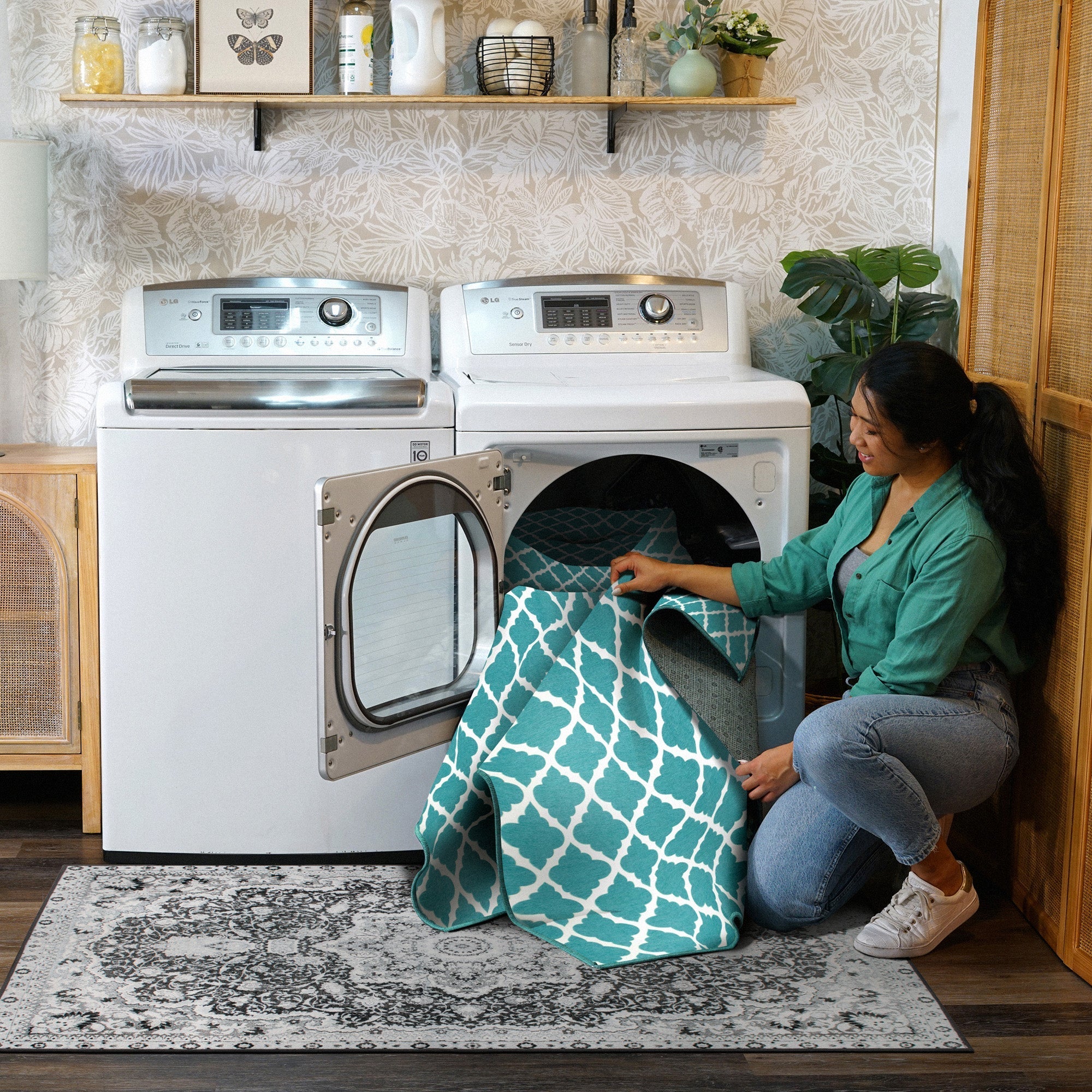 Moroccan Trellis Teal Washable Rug