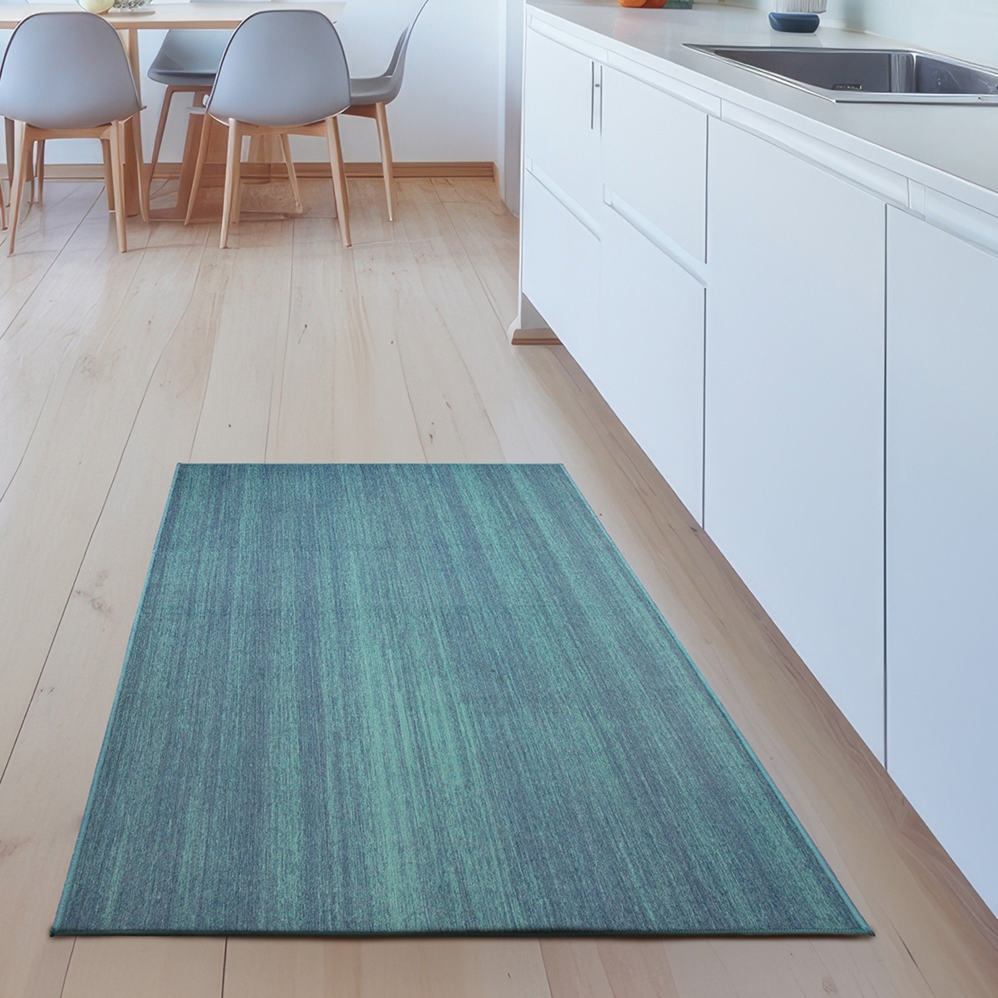 Solid Blue Dining Room Washable Rug