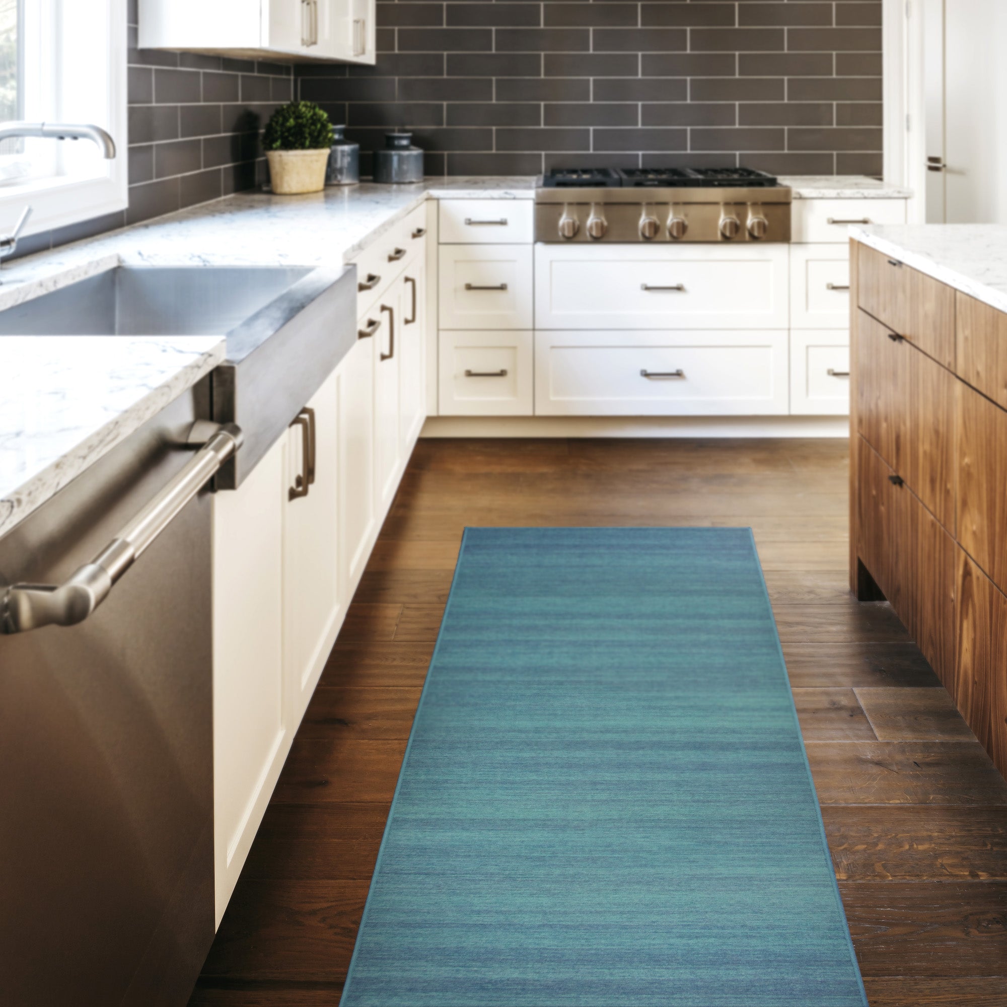 Solid Blue Dining Room Washable Rug