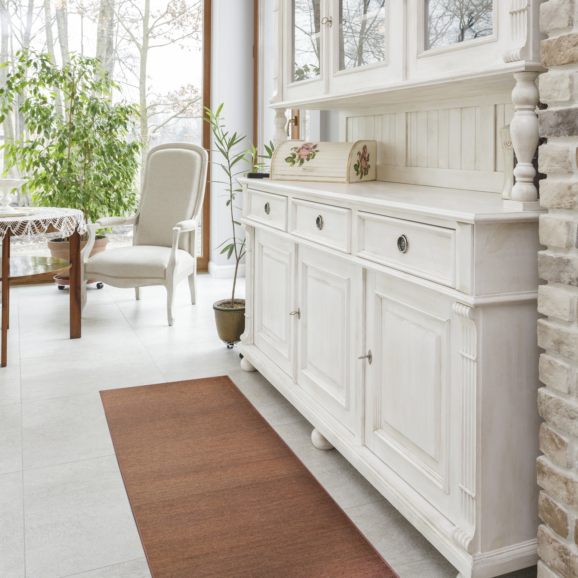 Solid Espresso Dining Room Washable Rug