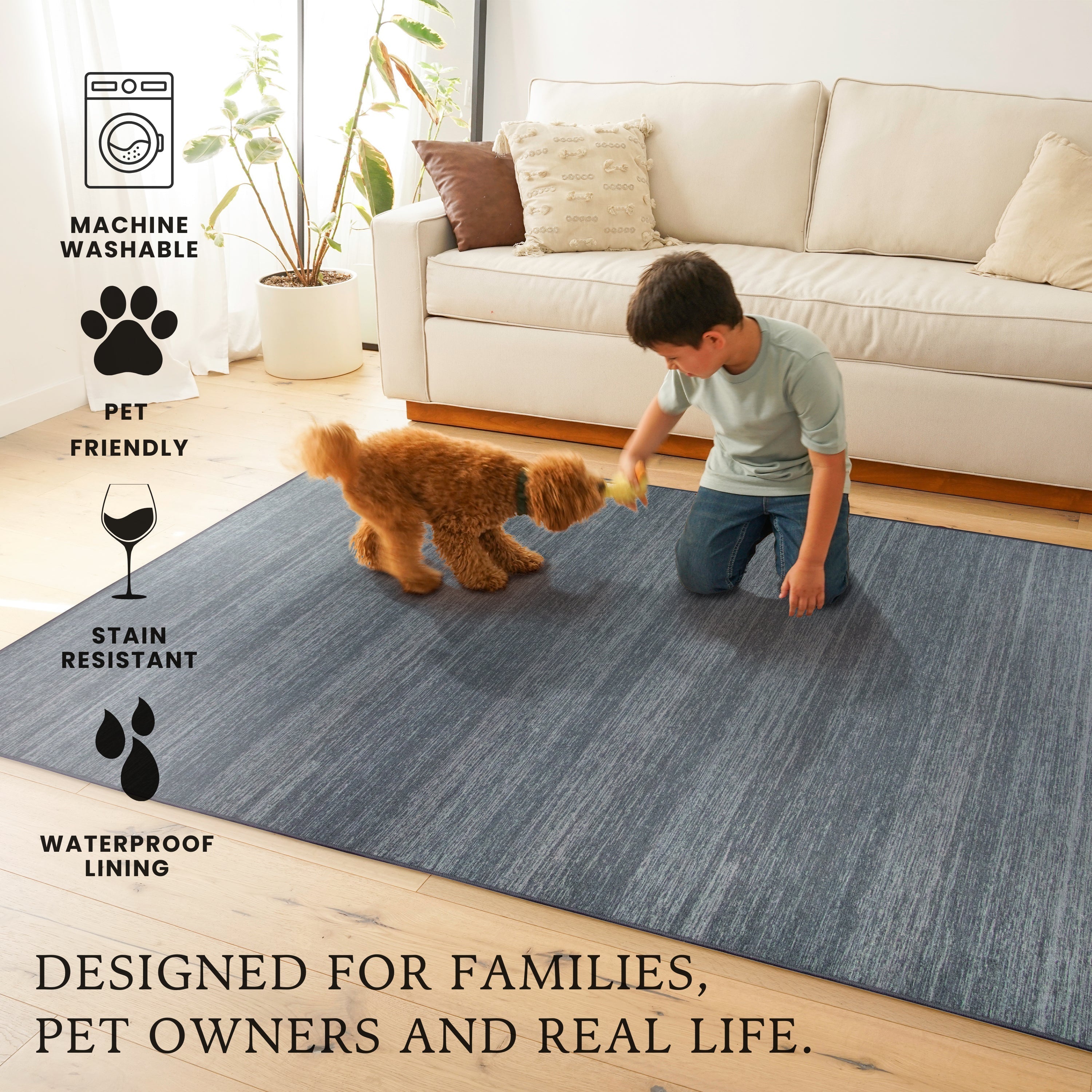 Solid Grey Dining Room Washable Rug