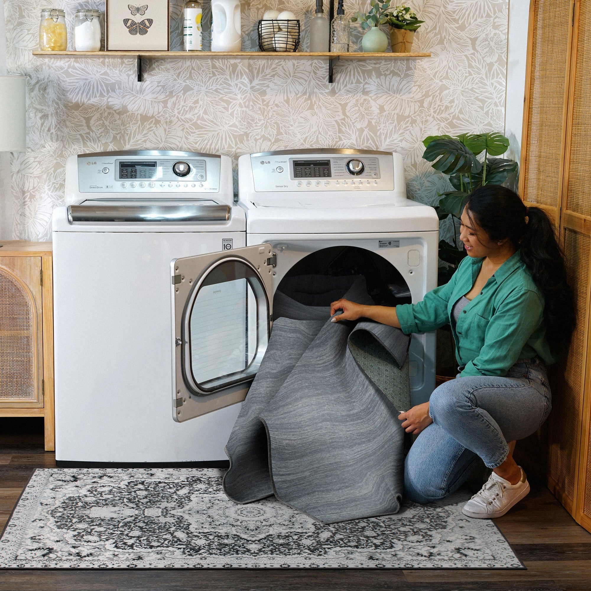 Solid Grey Dining Room Washable Rug