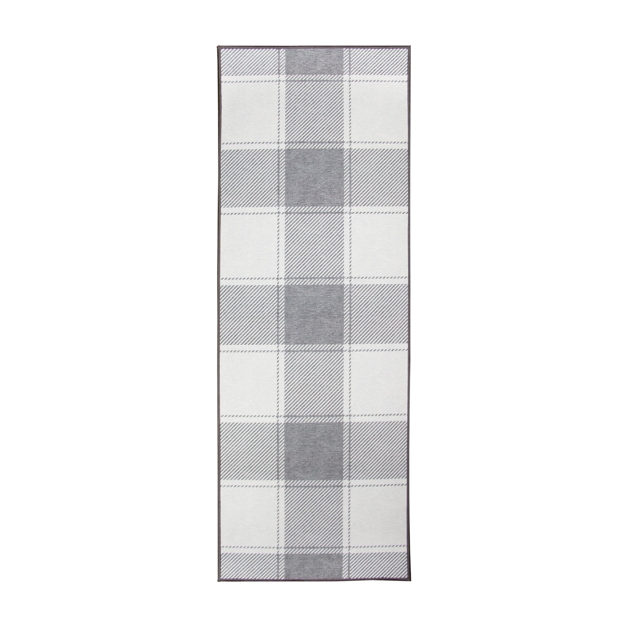 Buffalo Plaid Grey and White Dining Room Washable Rug