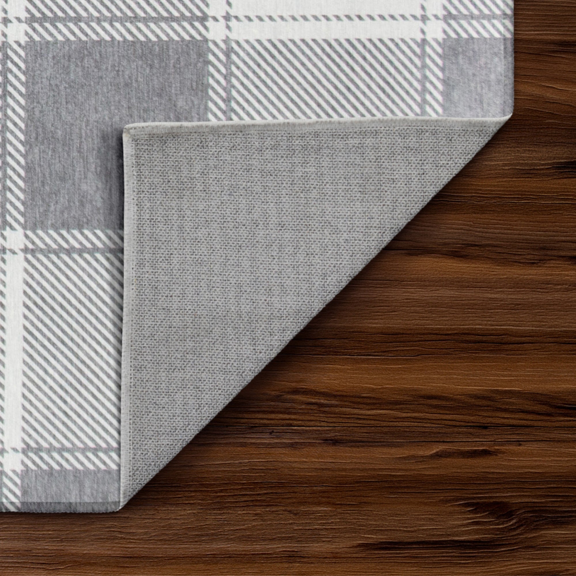 Buffalo Plaid Grey and White Washable Rug