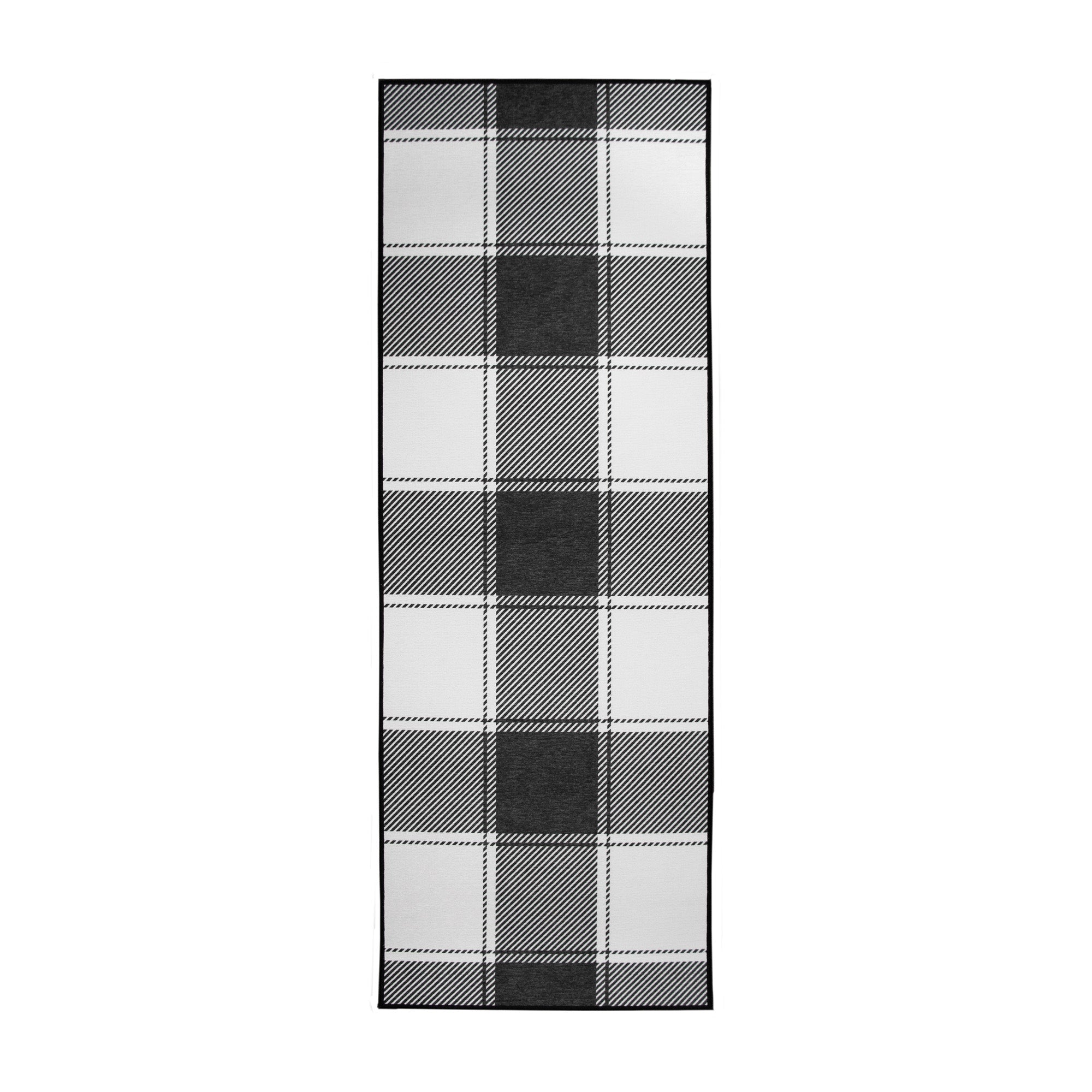 Buffalo Plaid Black and White Dining Room Washable Rug