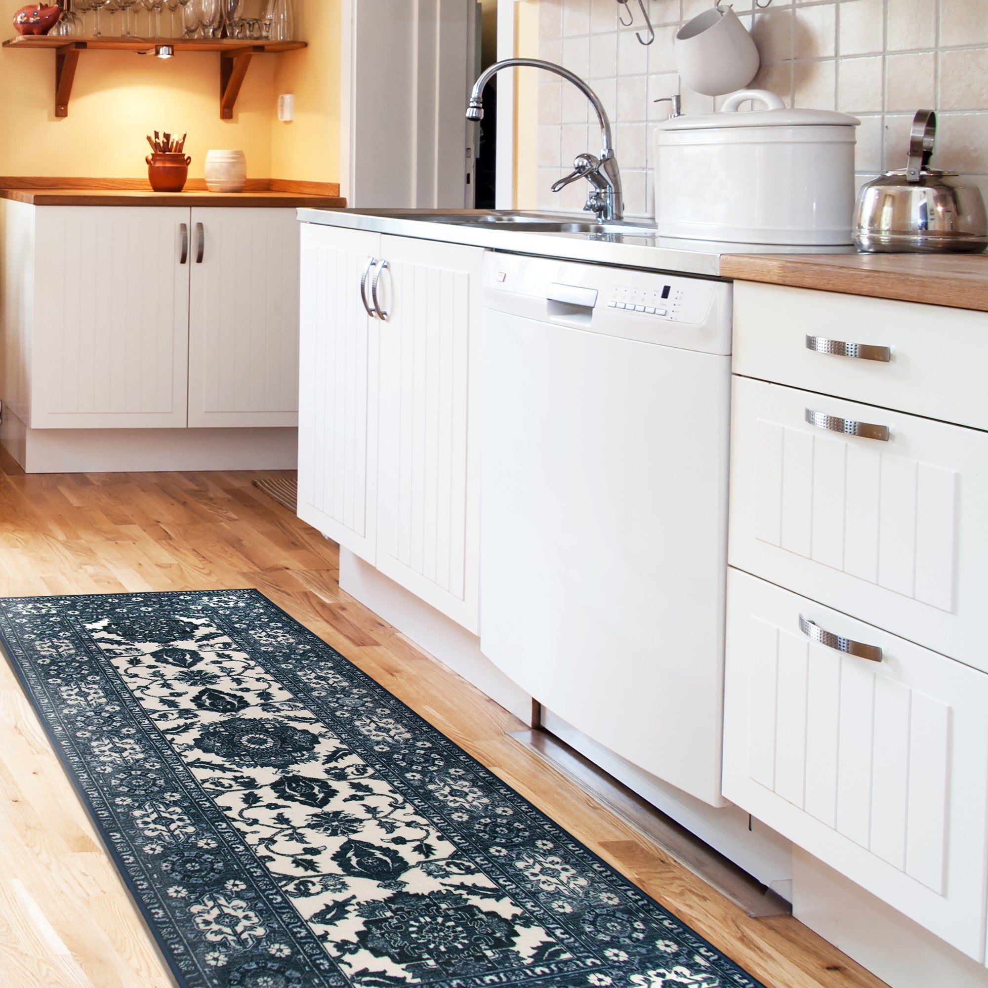 Ramage Blue Dining Room Washable Rug