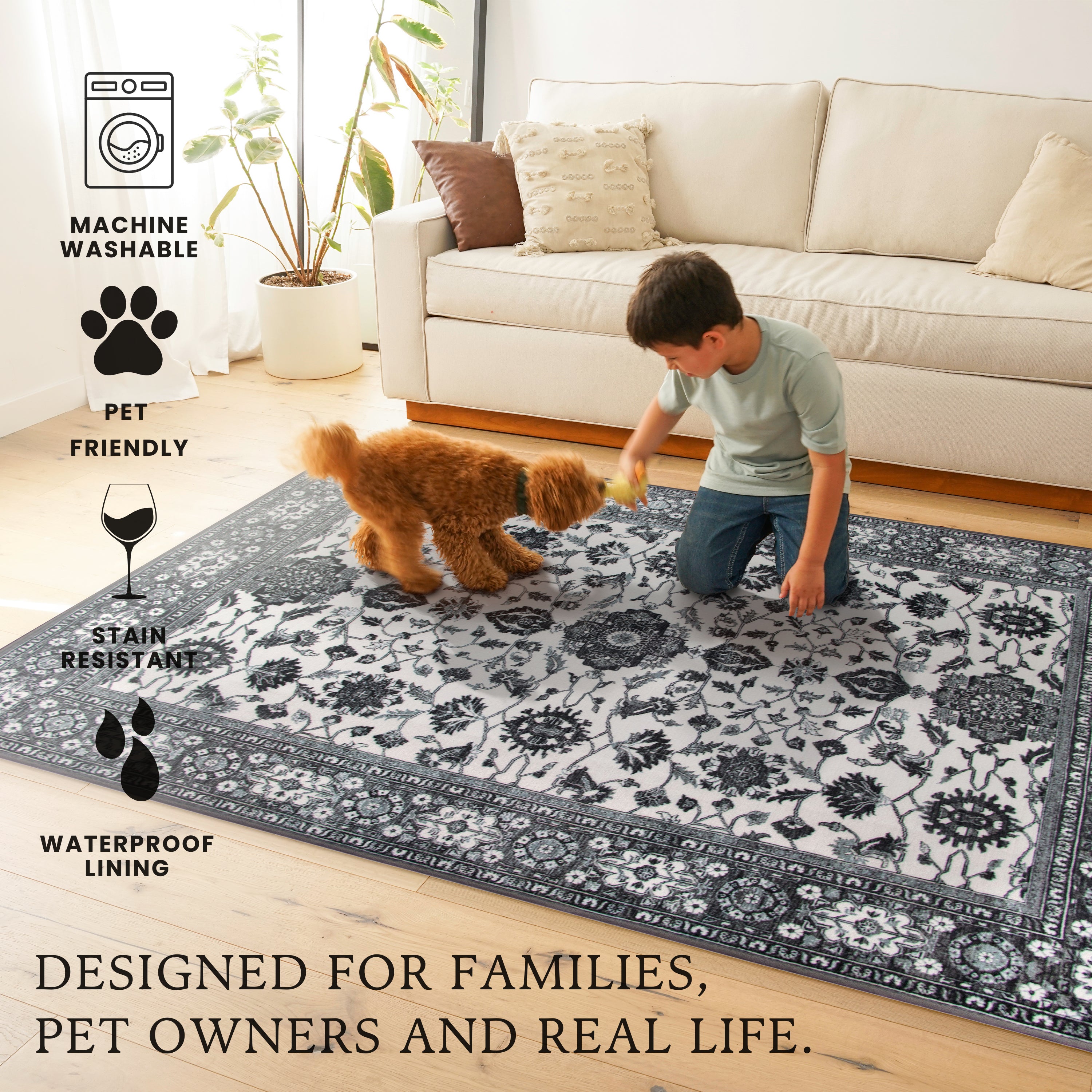 Ramage Grey Washable Rug