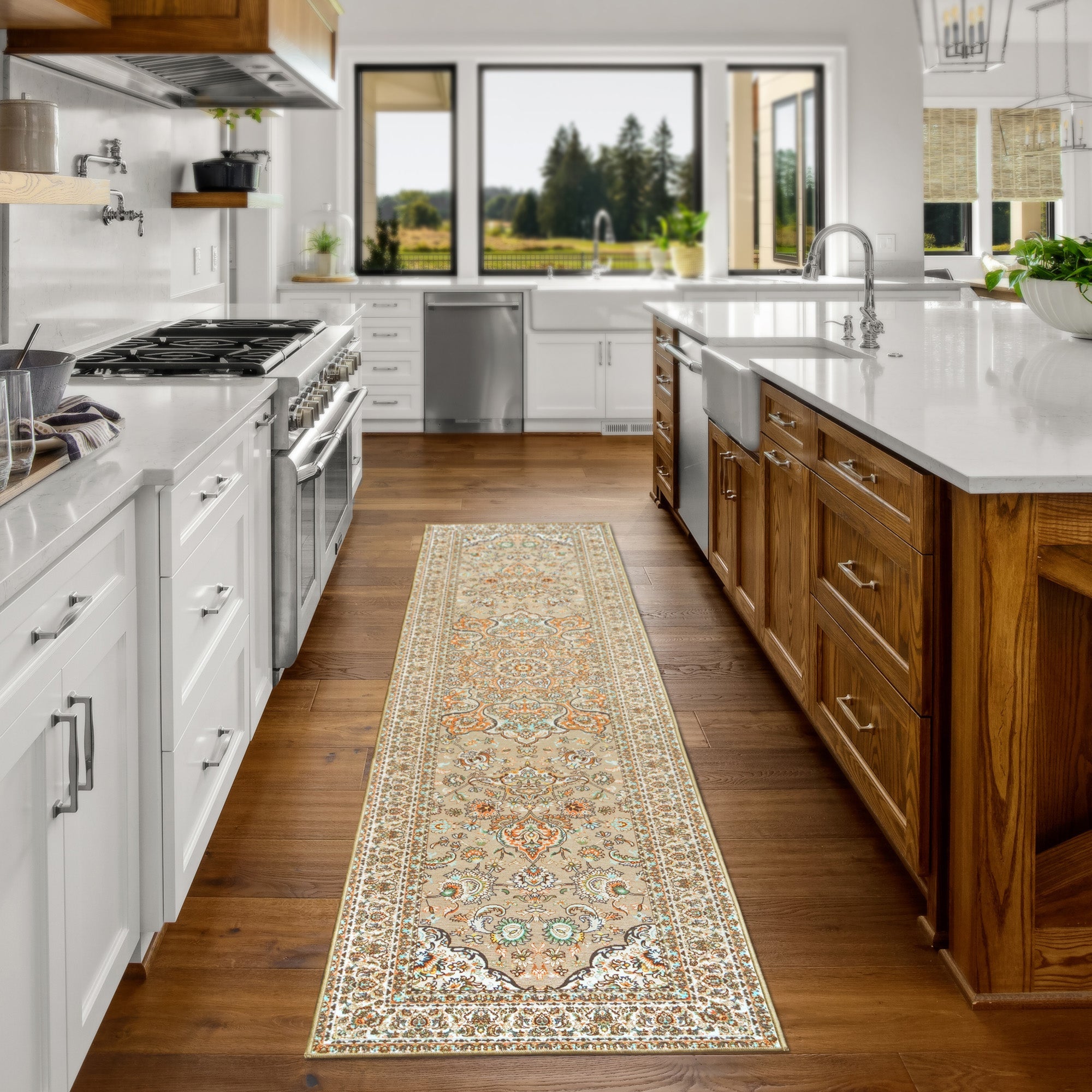 Kenya Beige Dining Room Washable Rug