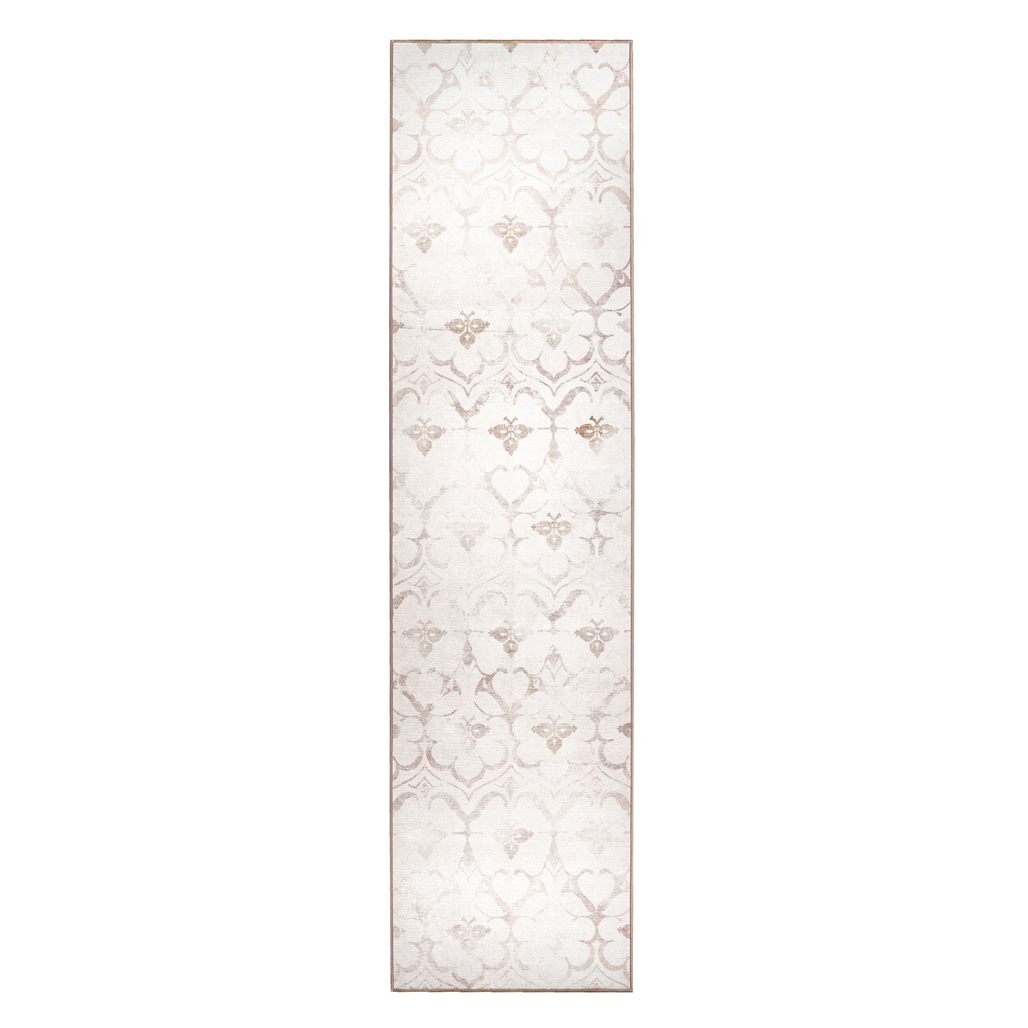 Leilani Damask Ivory Dining Room Washable Rug
