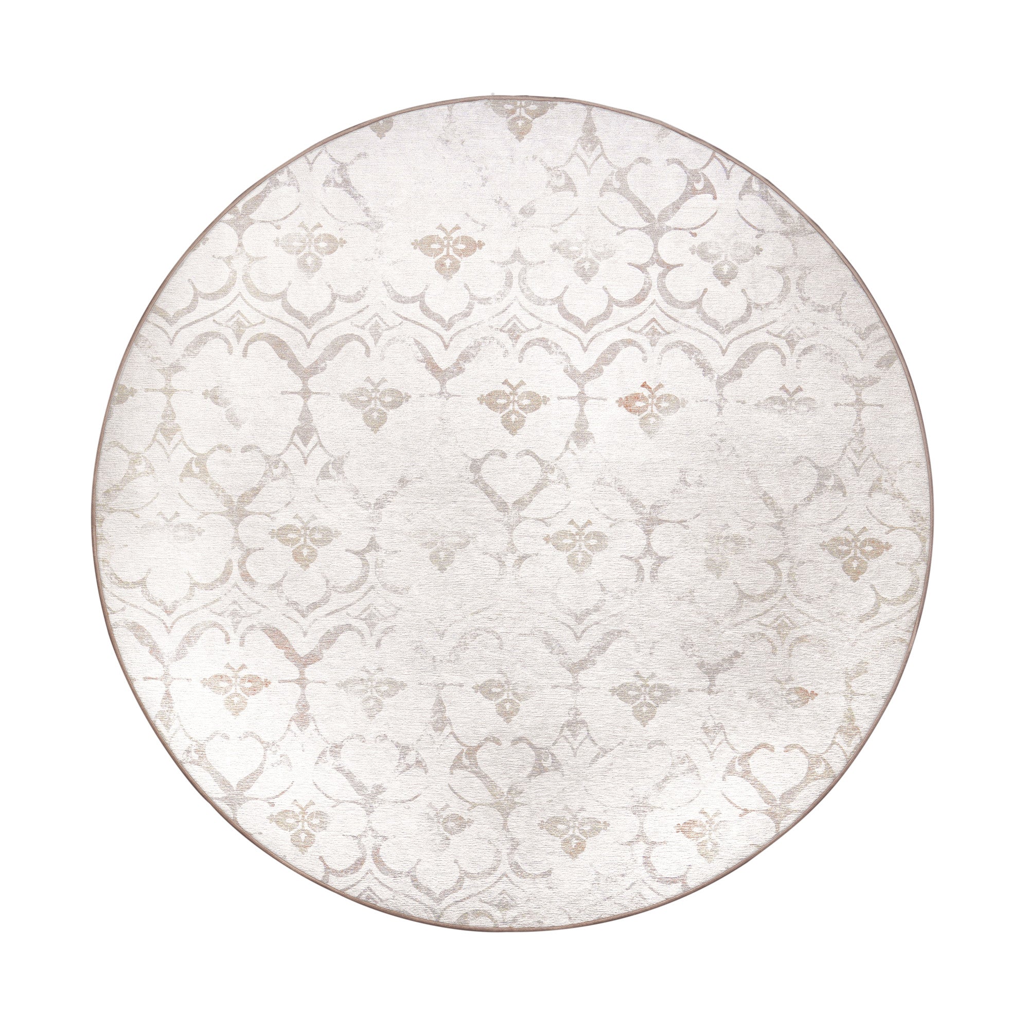 Leilani Damask Ivory Dining Room Washable Rug