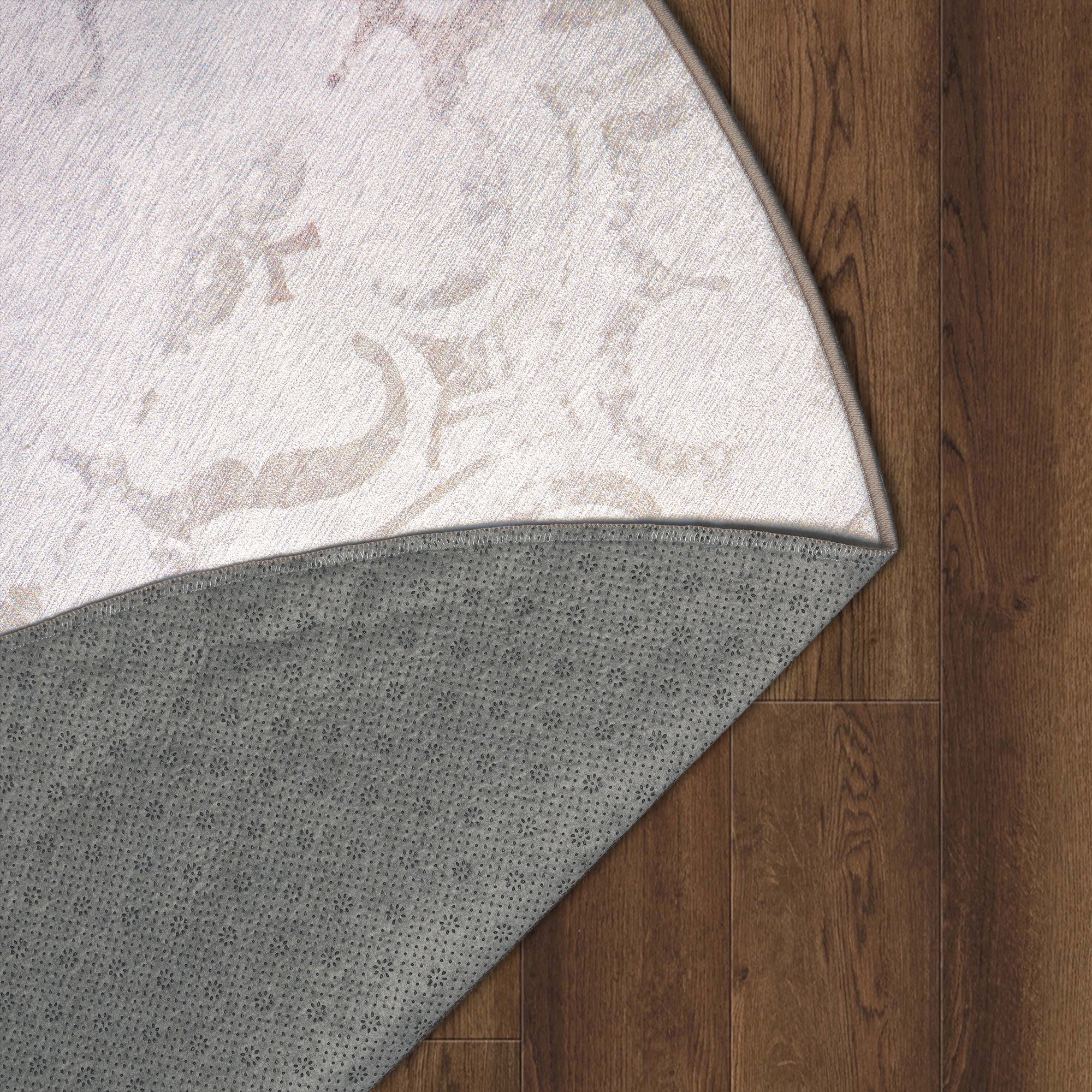 Leilani Damask Ivory Dining Room Washable Rug