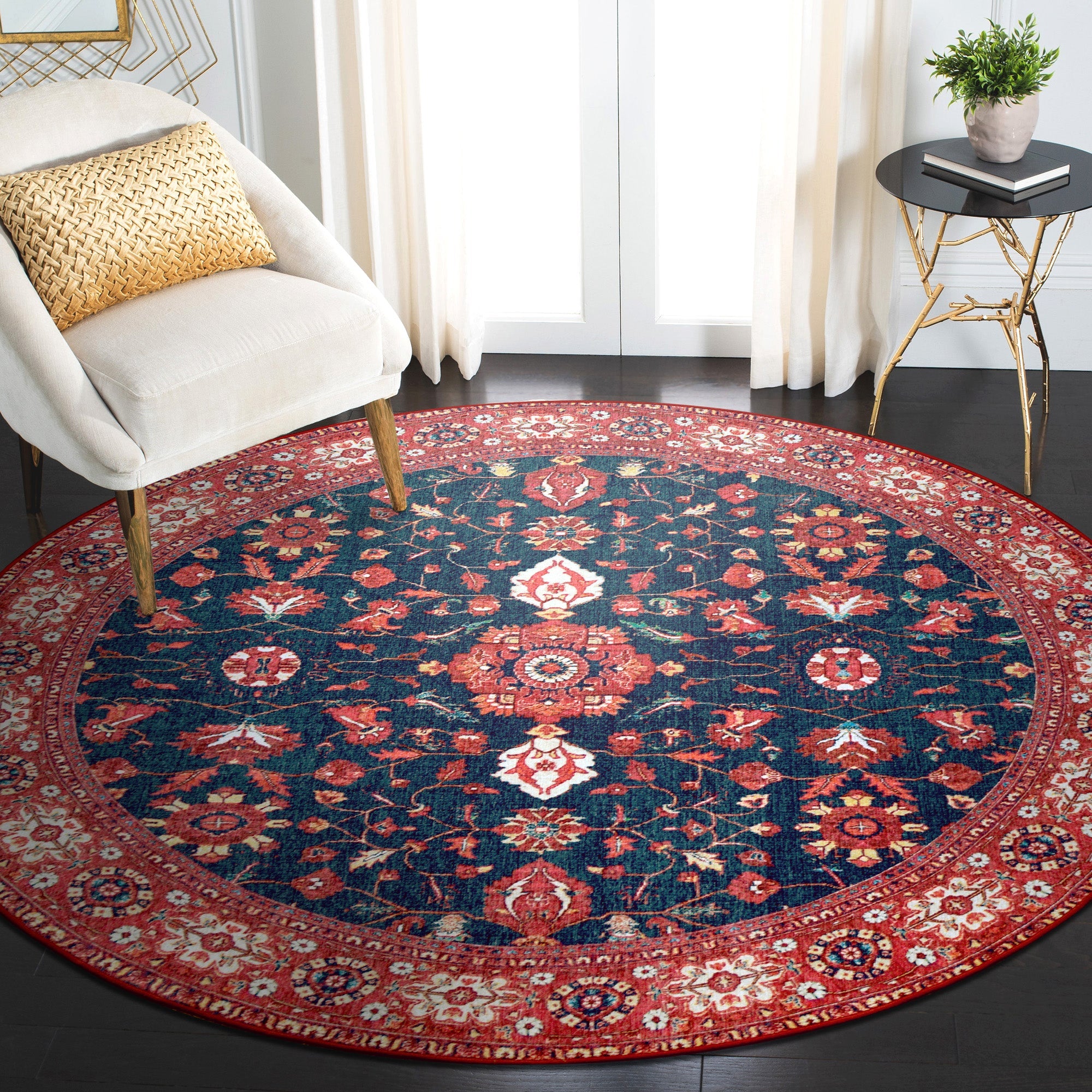 Ramage Indigo Dining Room Washable Rug