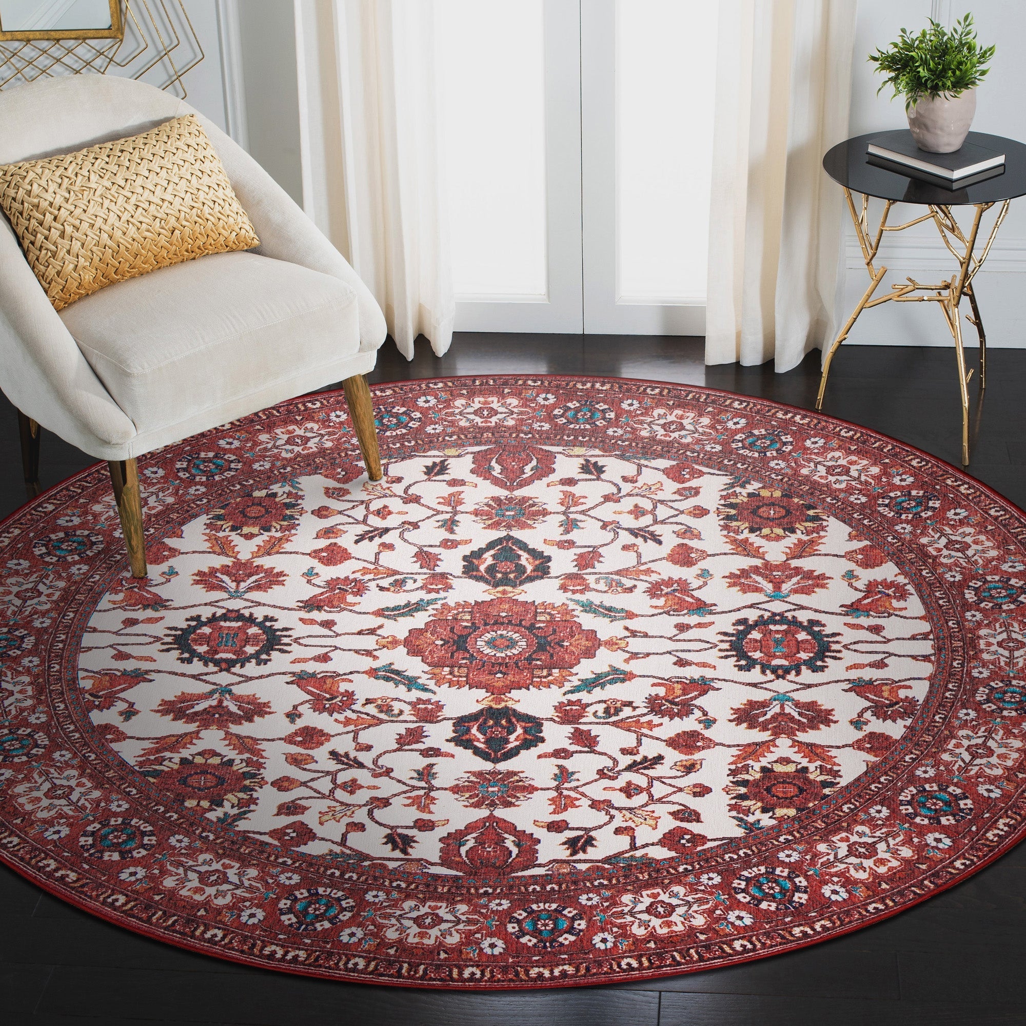 Ramage Maroon Living Room Washable Rug