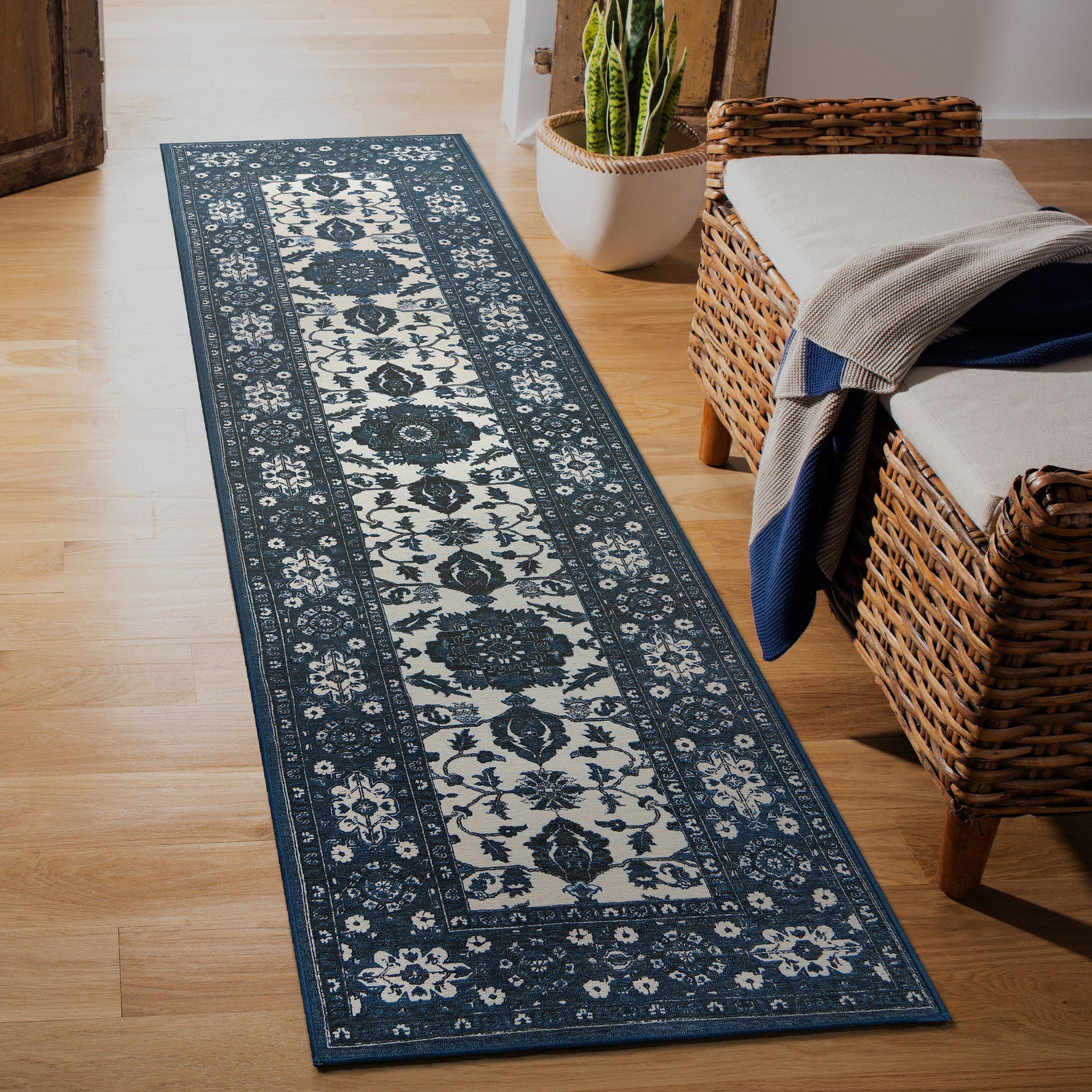 Ramage Blue Dining Room Washable Rug