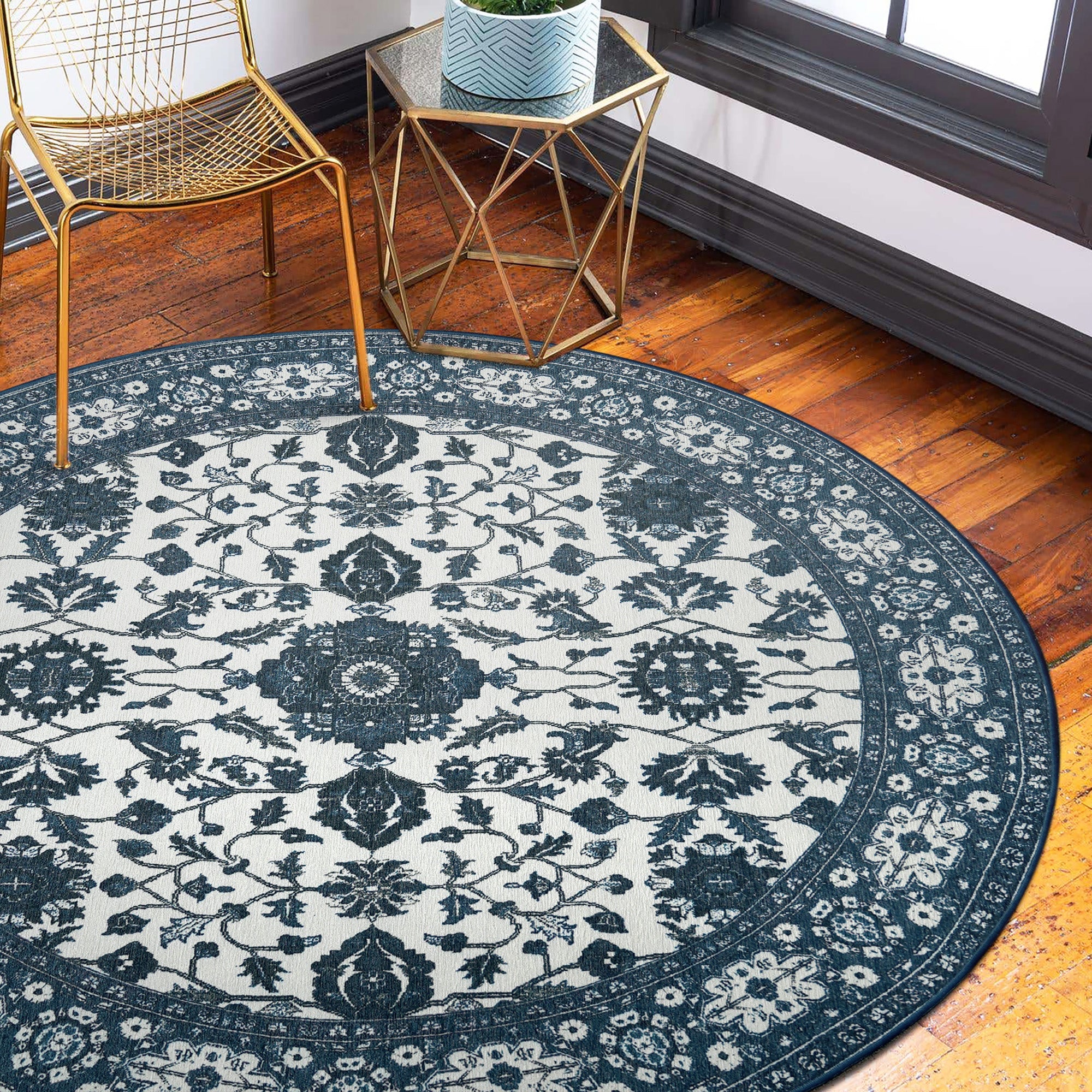 Ramage Blue Dining Room Washable Rug