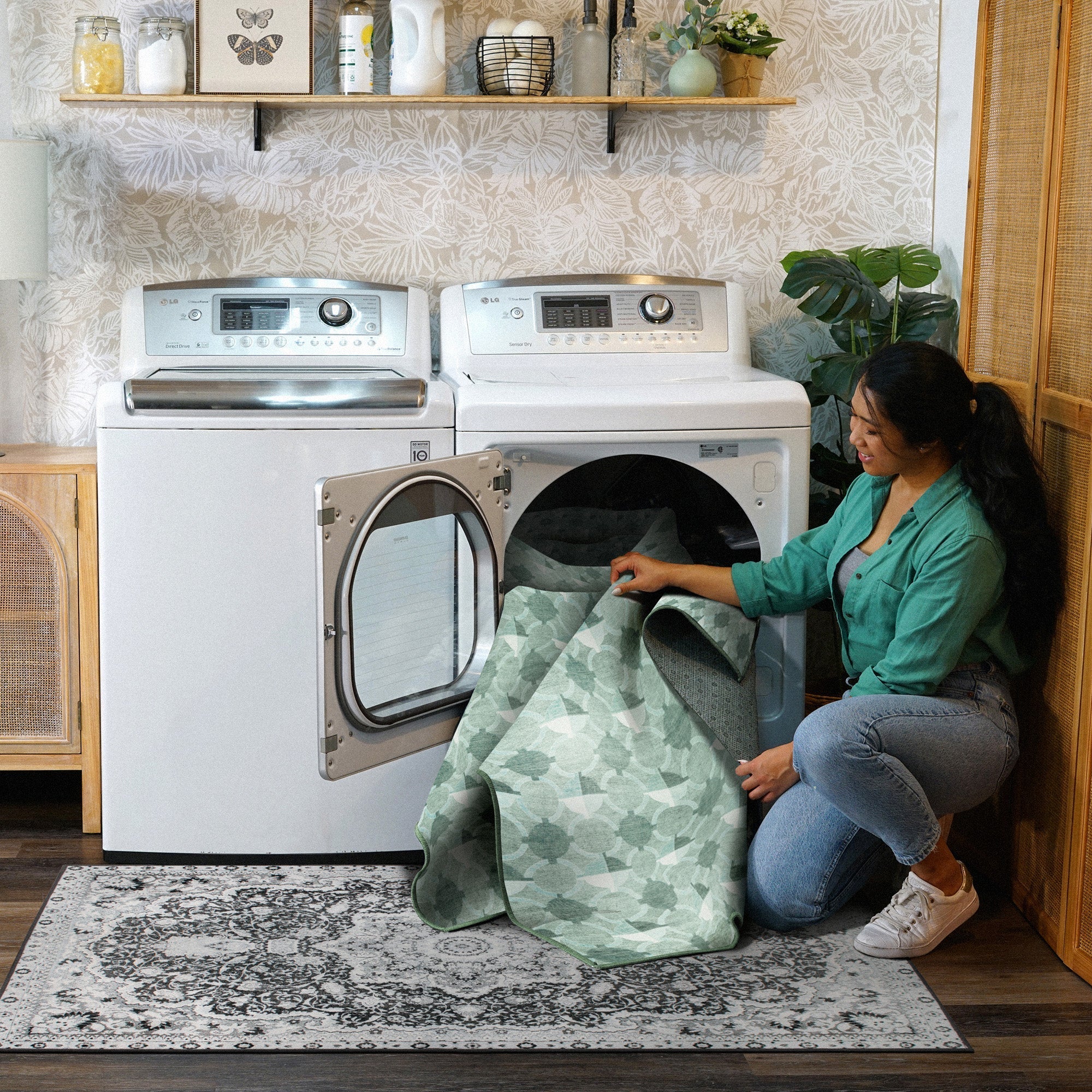 Dula Light Sage Green Washable Rug