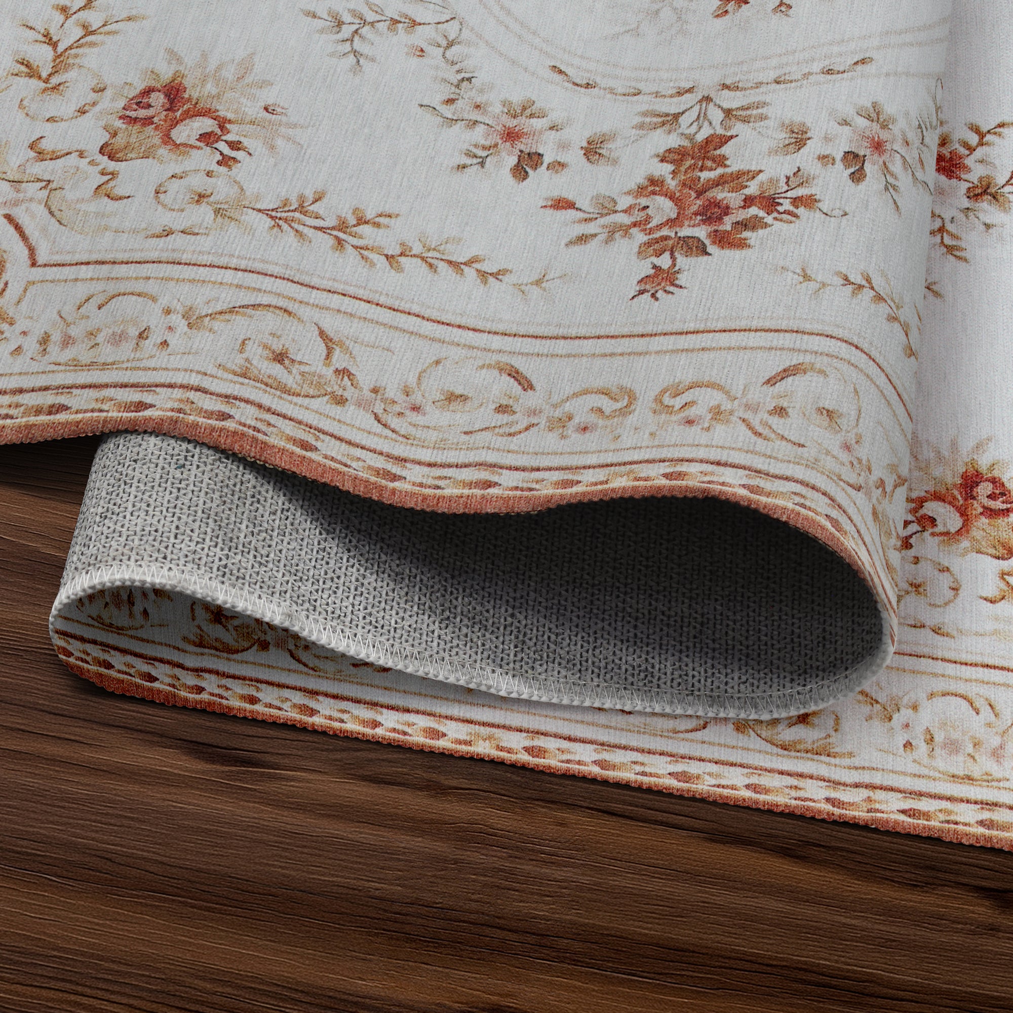 Aubusson Beige Bedroom Washable Rug