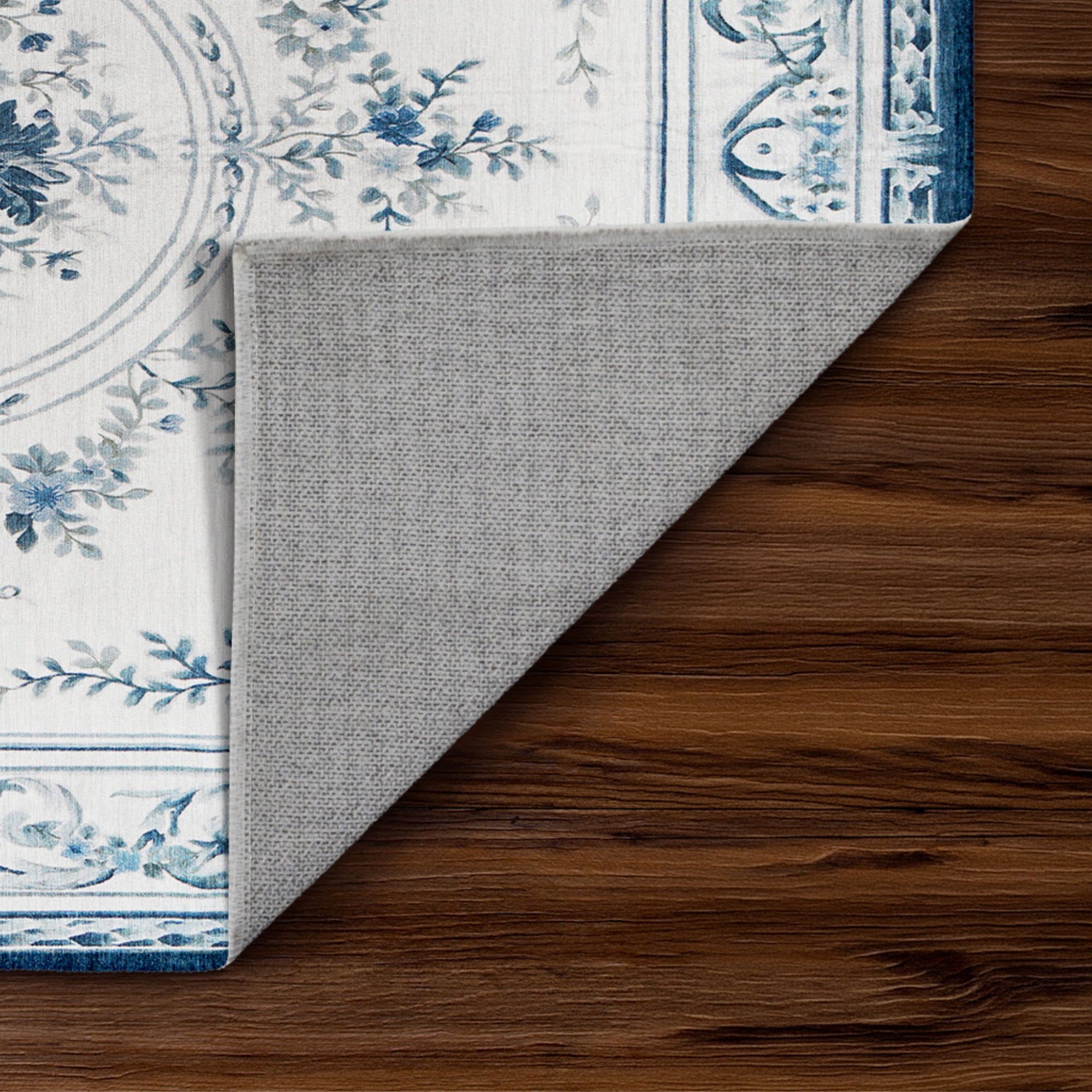 Aubusson Blue Bedroom Washable Rug