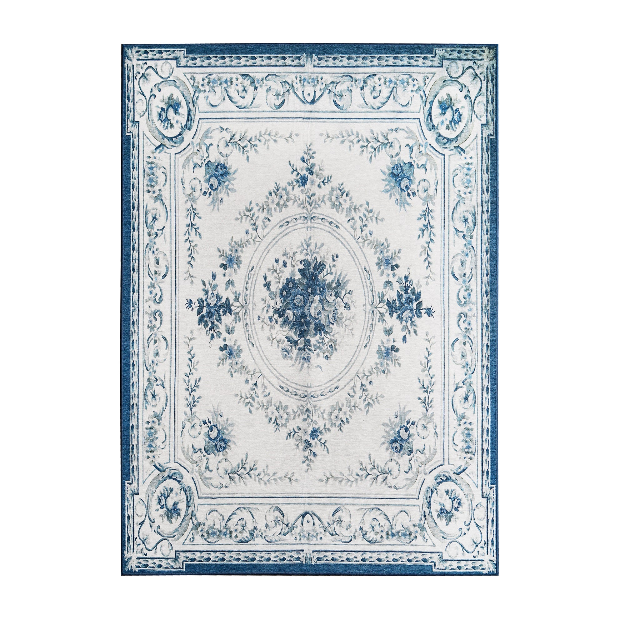 Aubusson Blue Washable Rug