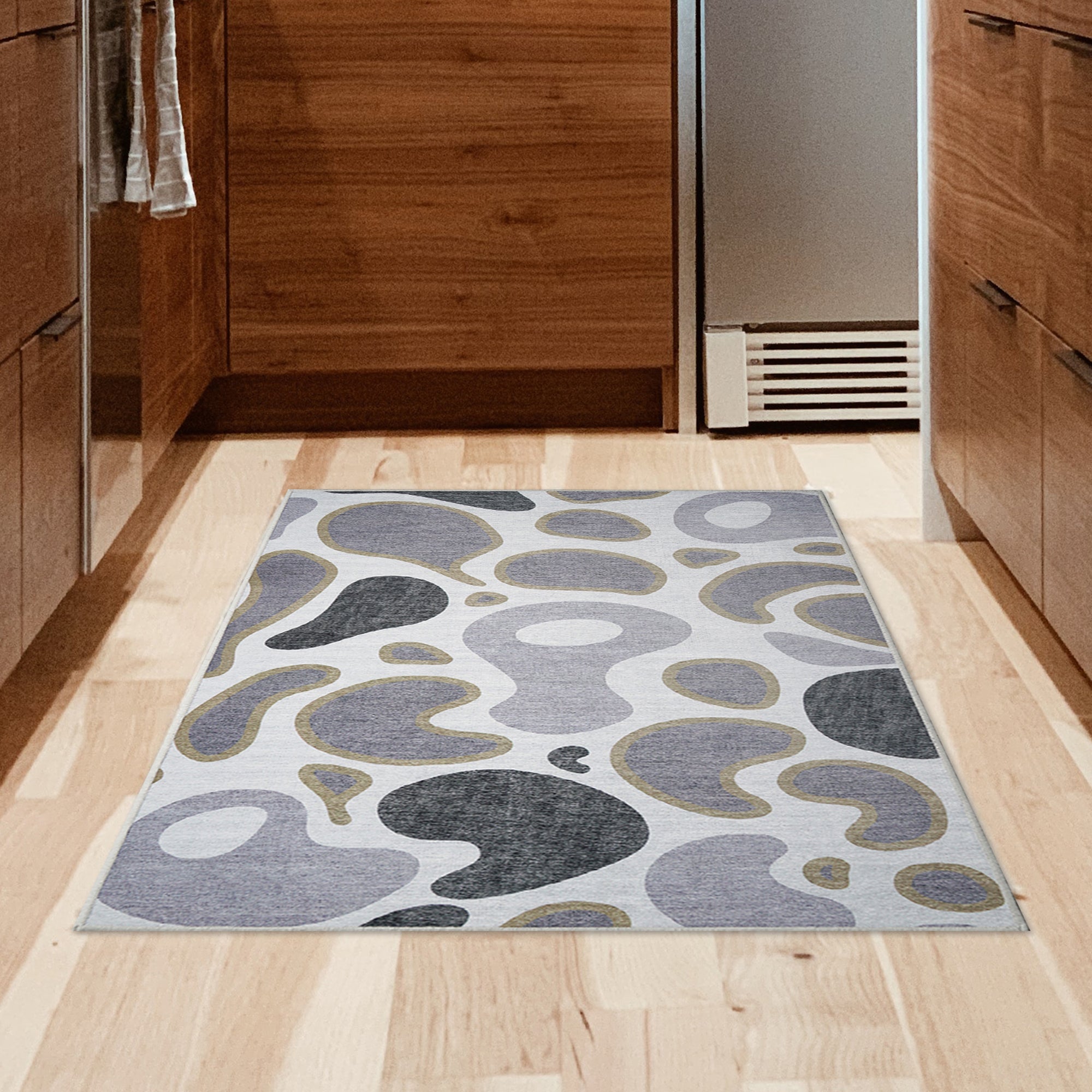 Kyoa Grey Olive Dining Room Washable Rug