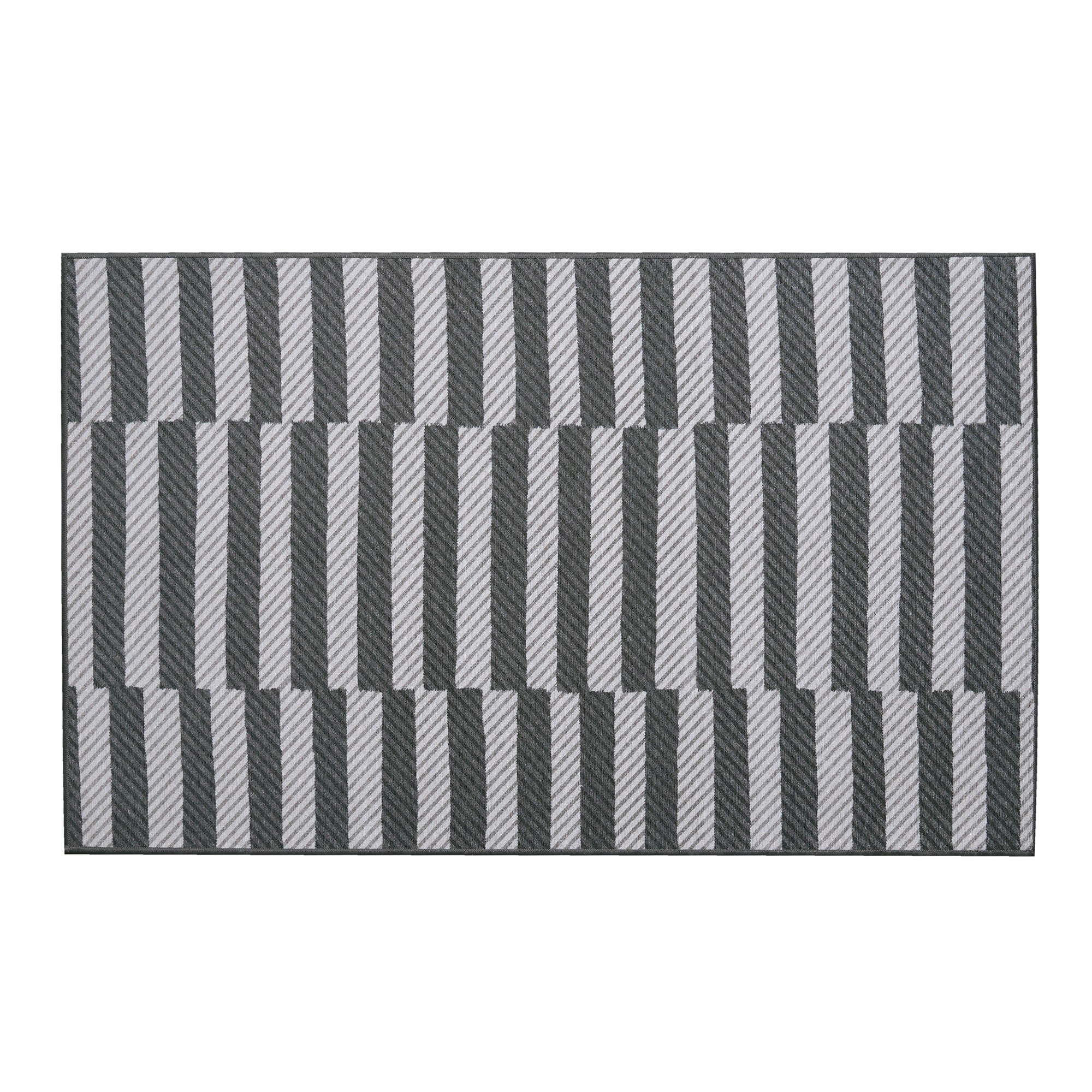 Tratti Offset Stripe Black Dining Room Washable Rug